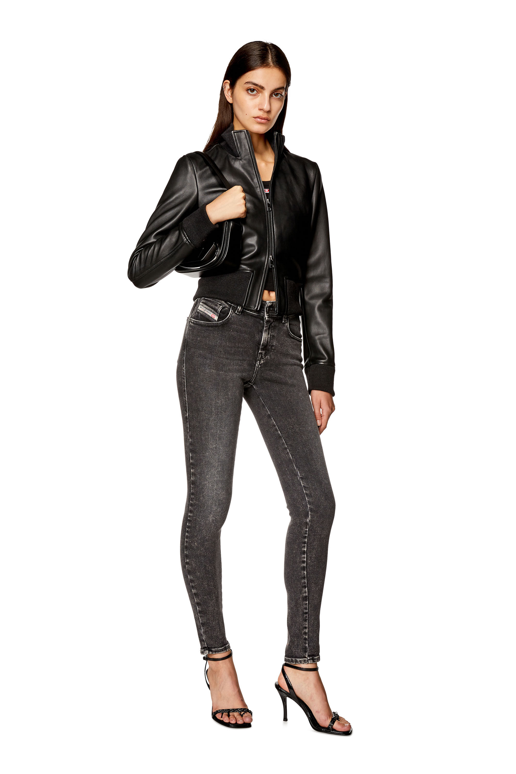 Diesel - L-HUNG, Woman Bomber jacket in waxed leather in Black - Image 1