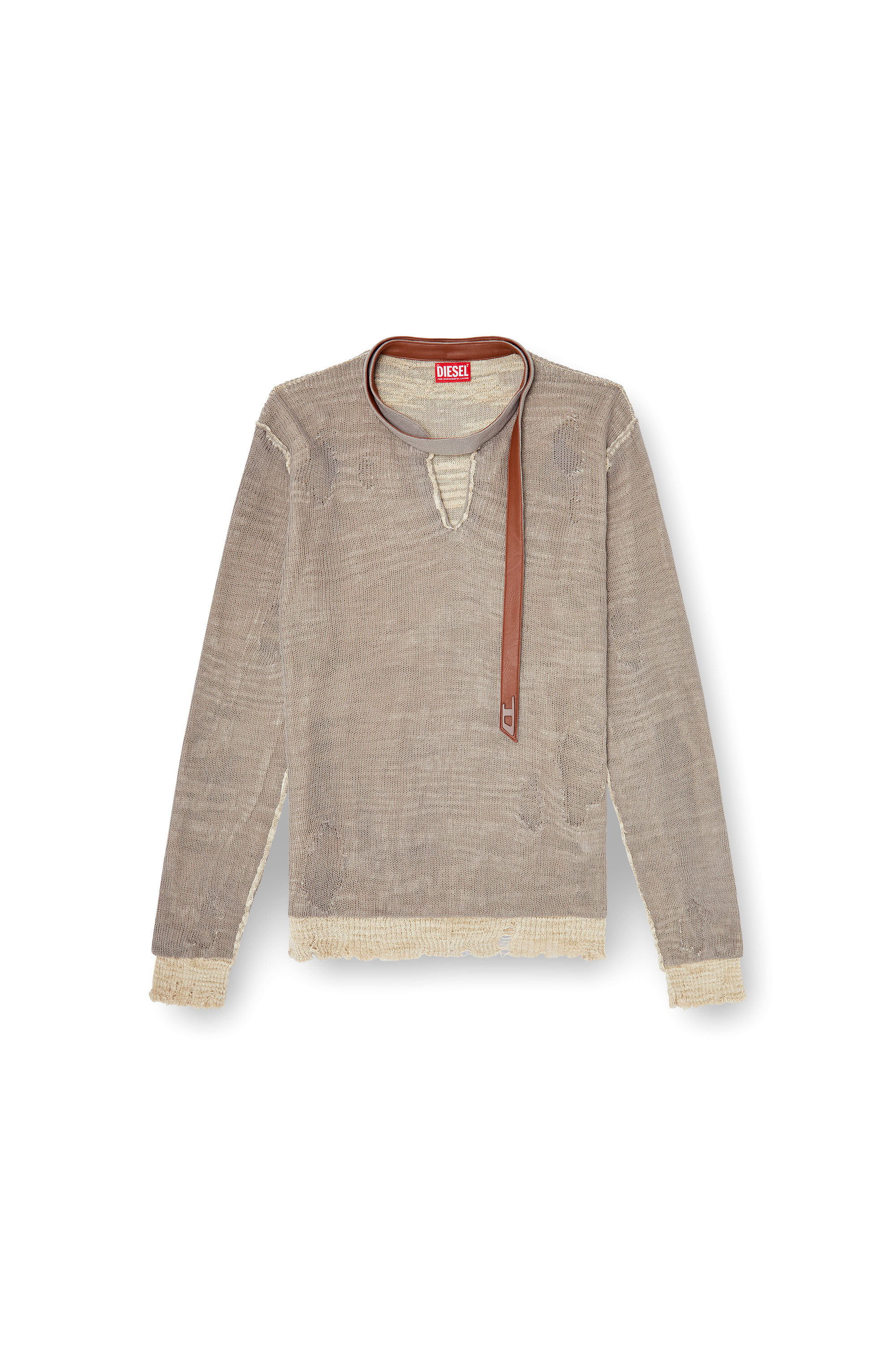 Diesel - K-DAIANERIS, Man's Distressed jumper with biker neck strap in Brown - 2