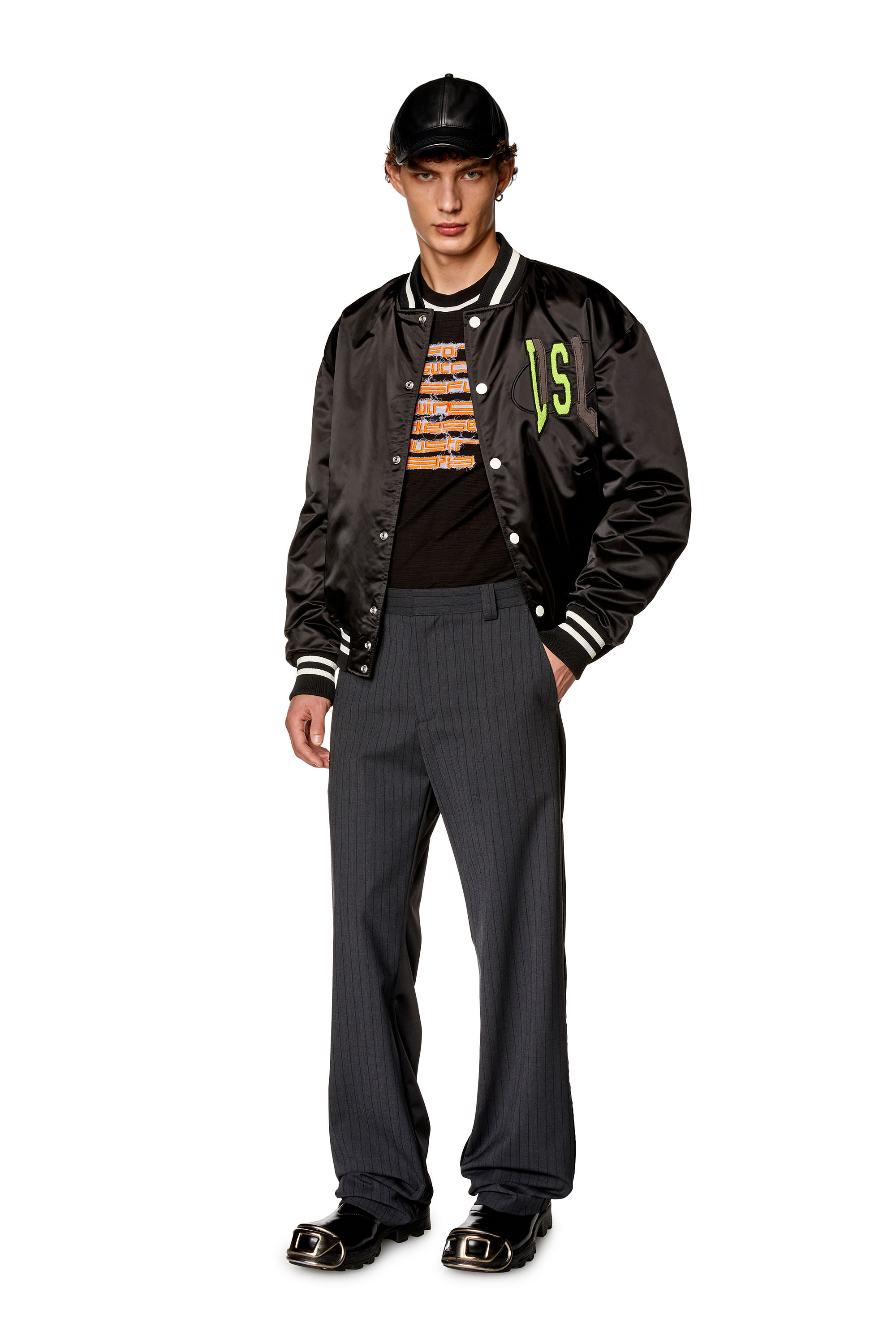 Diesel - J-START, Man Satin track jacket with LIES patches in Black - Image 1