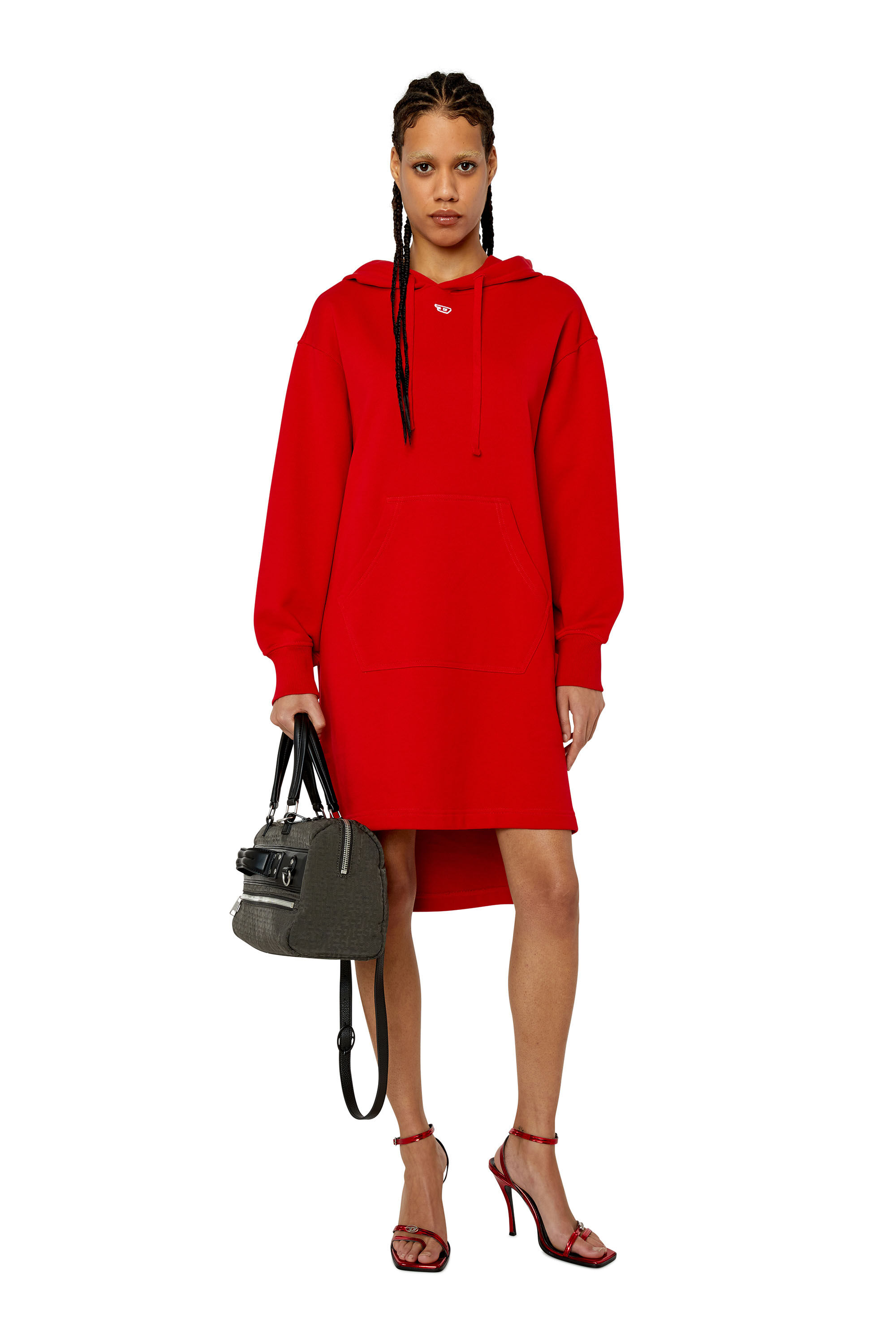 Diesel - D-ILSE-D, Woman Hoodie dress with D logo in Red - Image 1