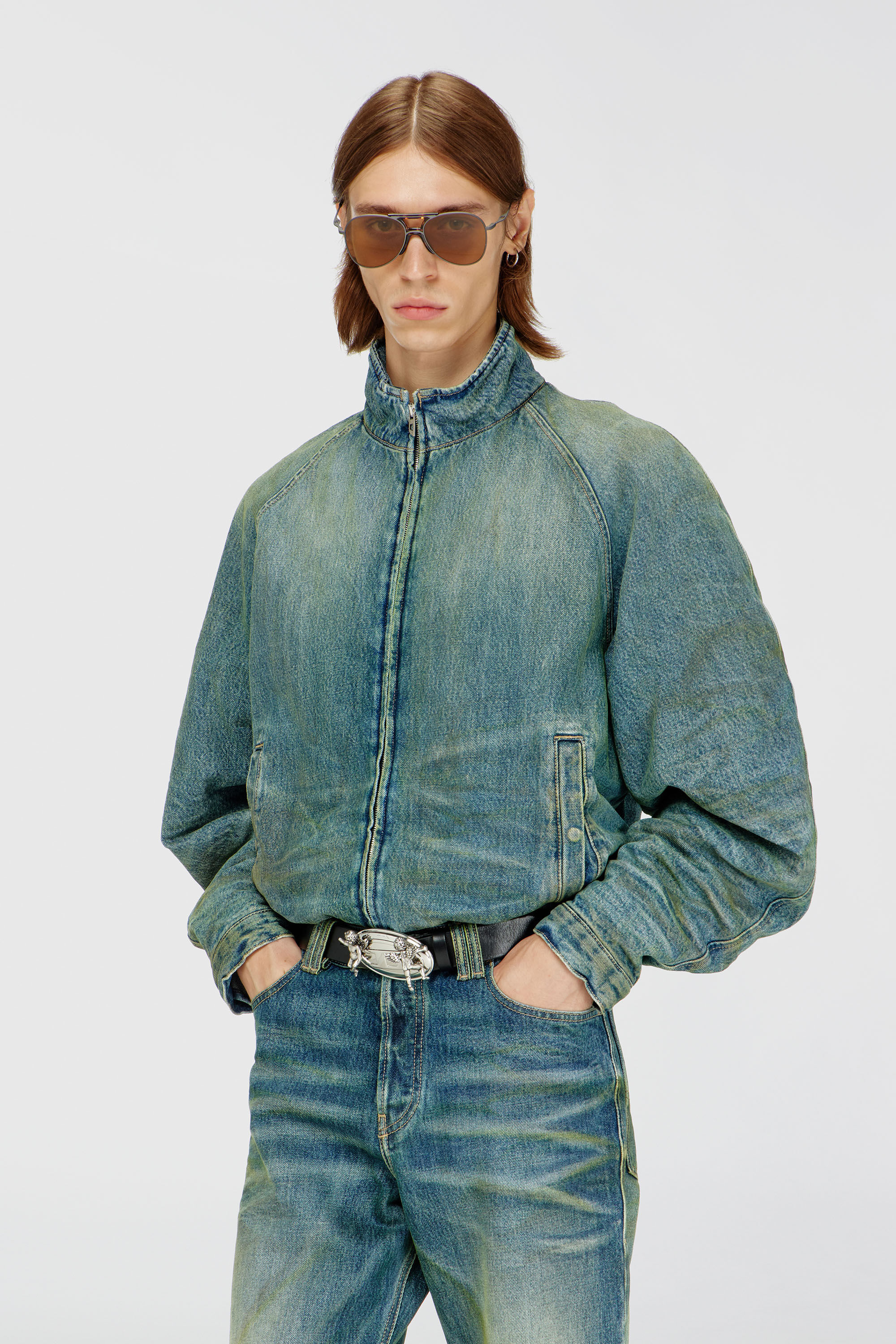 Diesel - D-BARUS-FSJ2, Man's Padded jacket in dirty-effect creased denim in null - 3