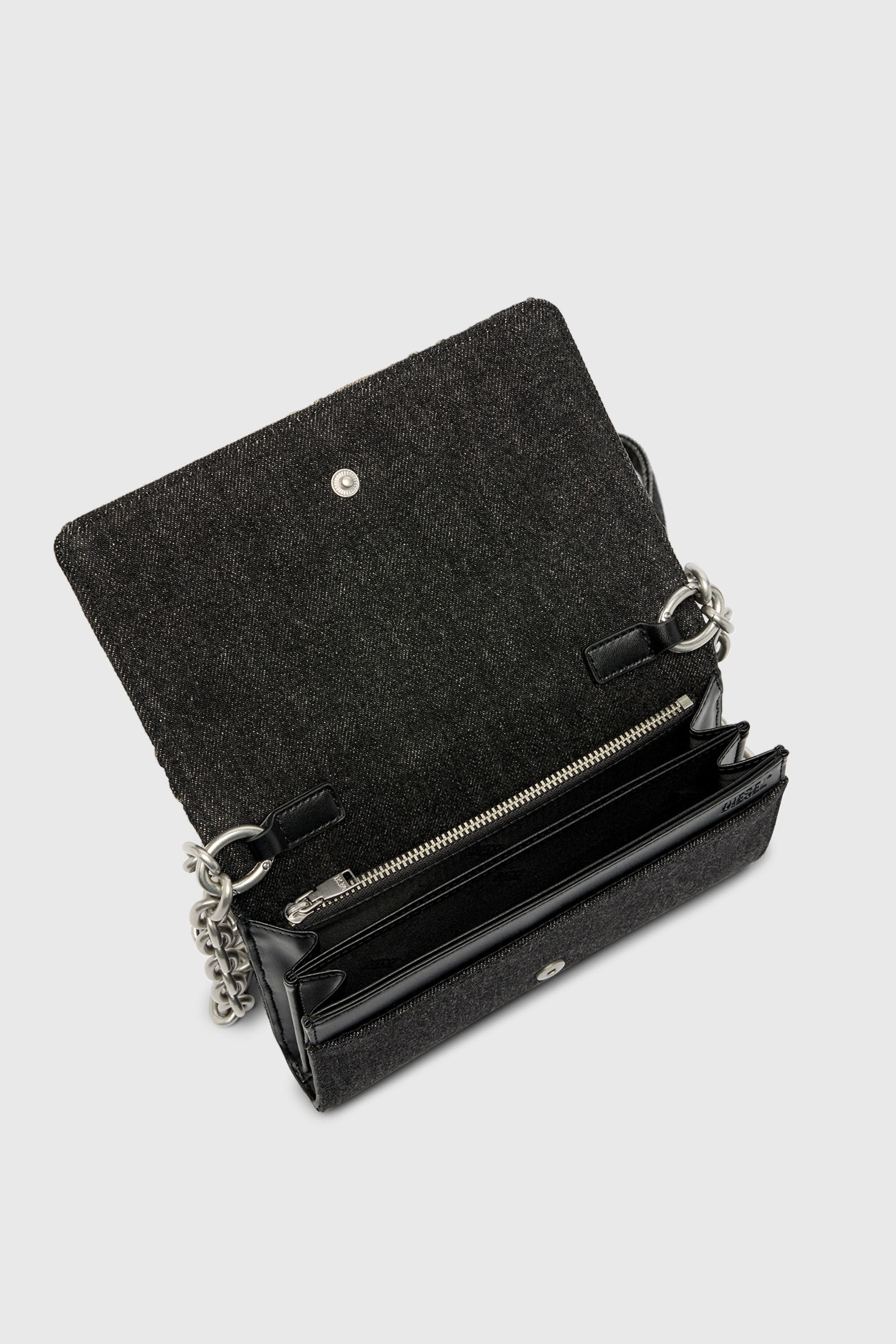 Diesel - CHARM-D WALLET STRAP, Woman's Wallet purse in argyle quilted denim in Black - 4