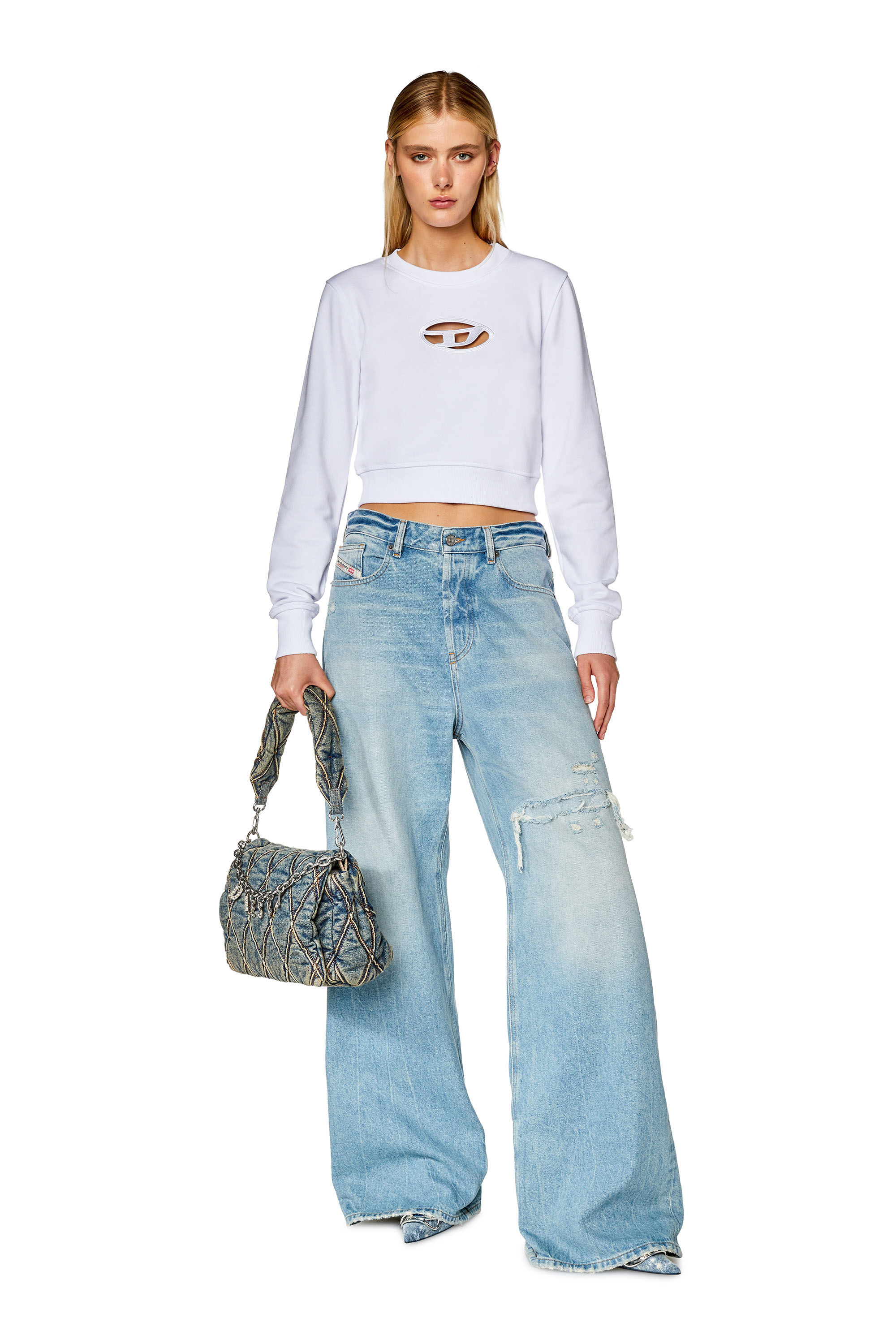 Diesel - F-SLIMMY-OD, Woman Cropped sweatshirt with cut-out logo in White - Image 1