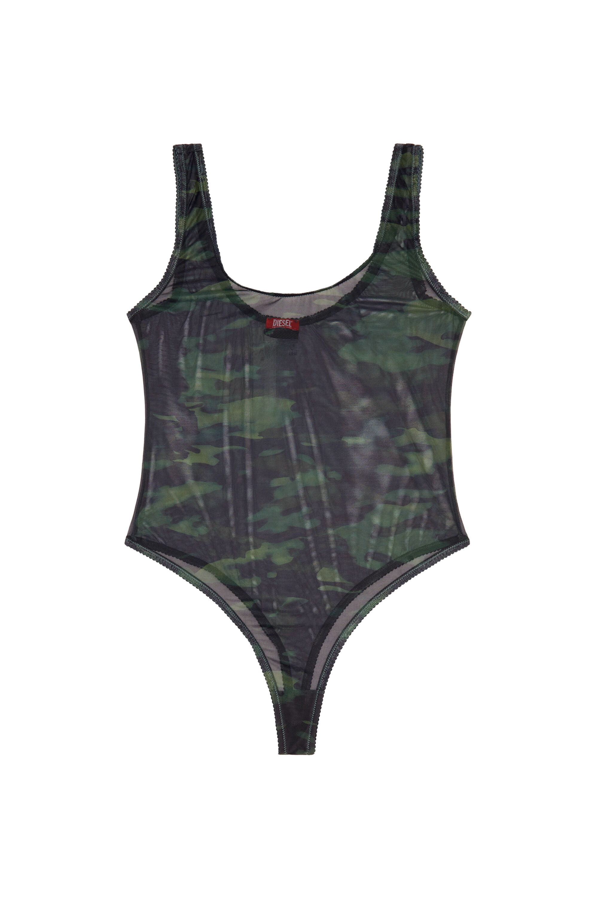 Diesel - UFBY-YOMA, Woman Thong bodysuit in camo stretch mesh in Black - Image 2