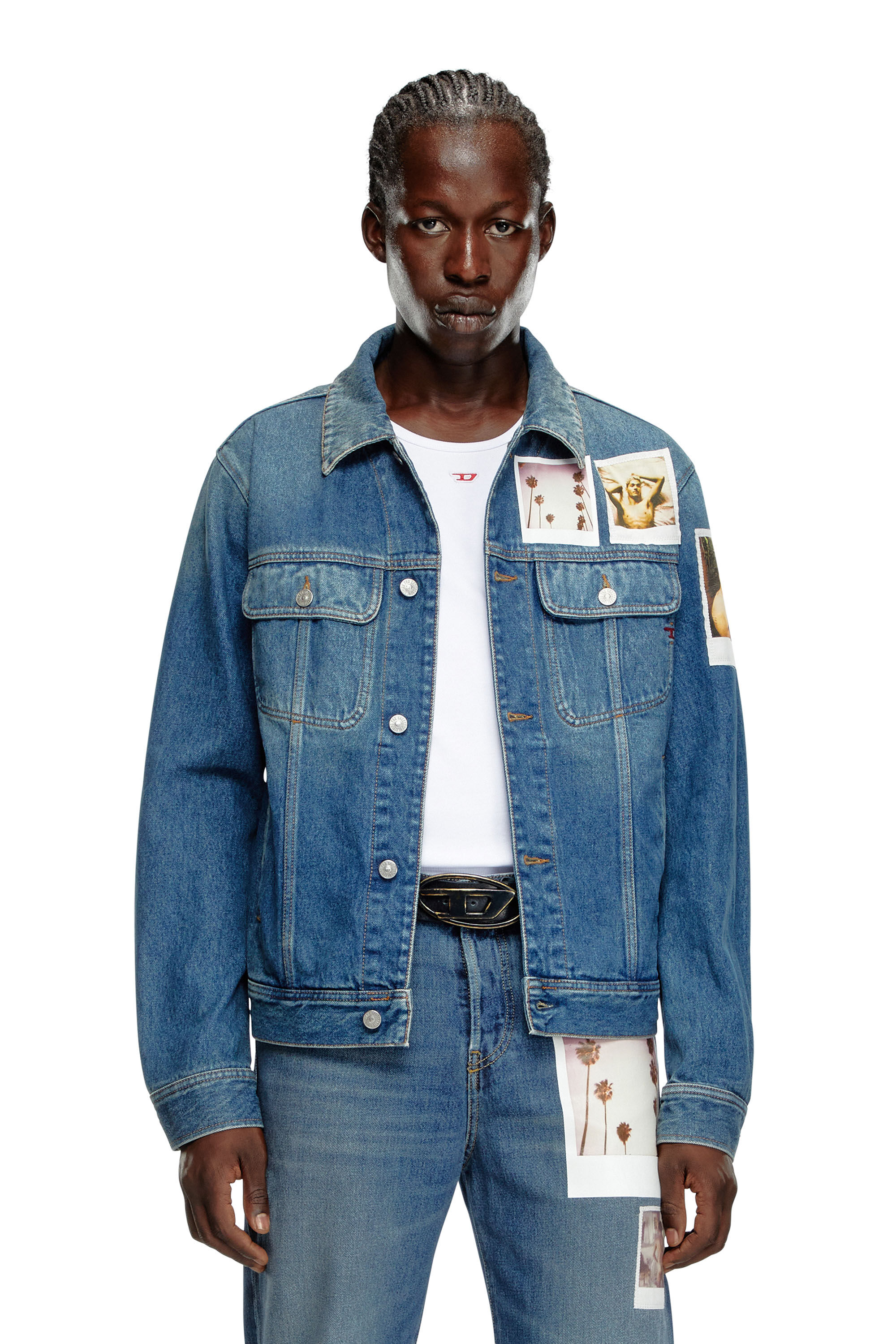 Diesel - PR-D-BARCY, Unisex Trucker jacket with polaroid patches in Blue - Image 3