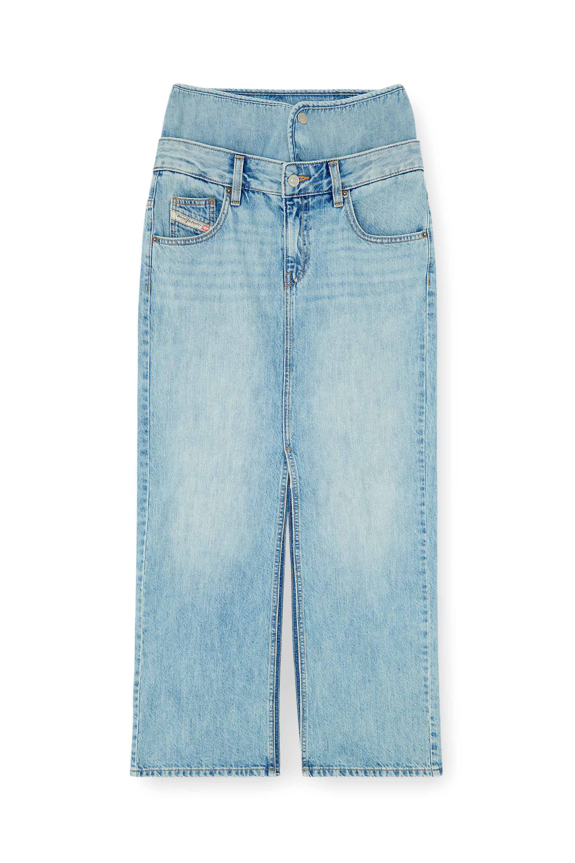 Diesel - DE-SPIVEY, Woman's Jean-illusion denim maxi skirt with slits in null - 2