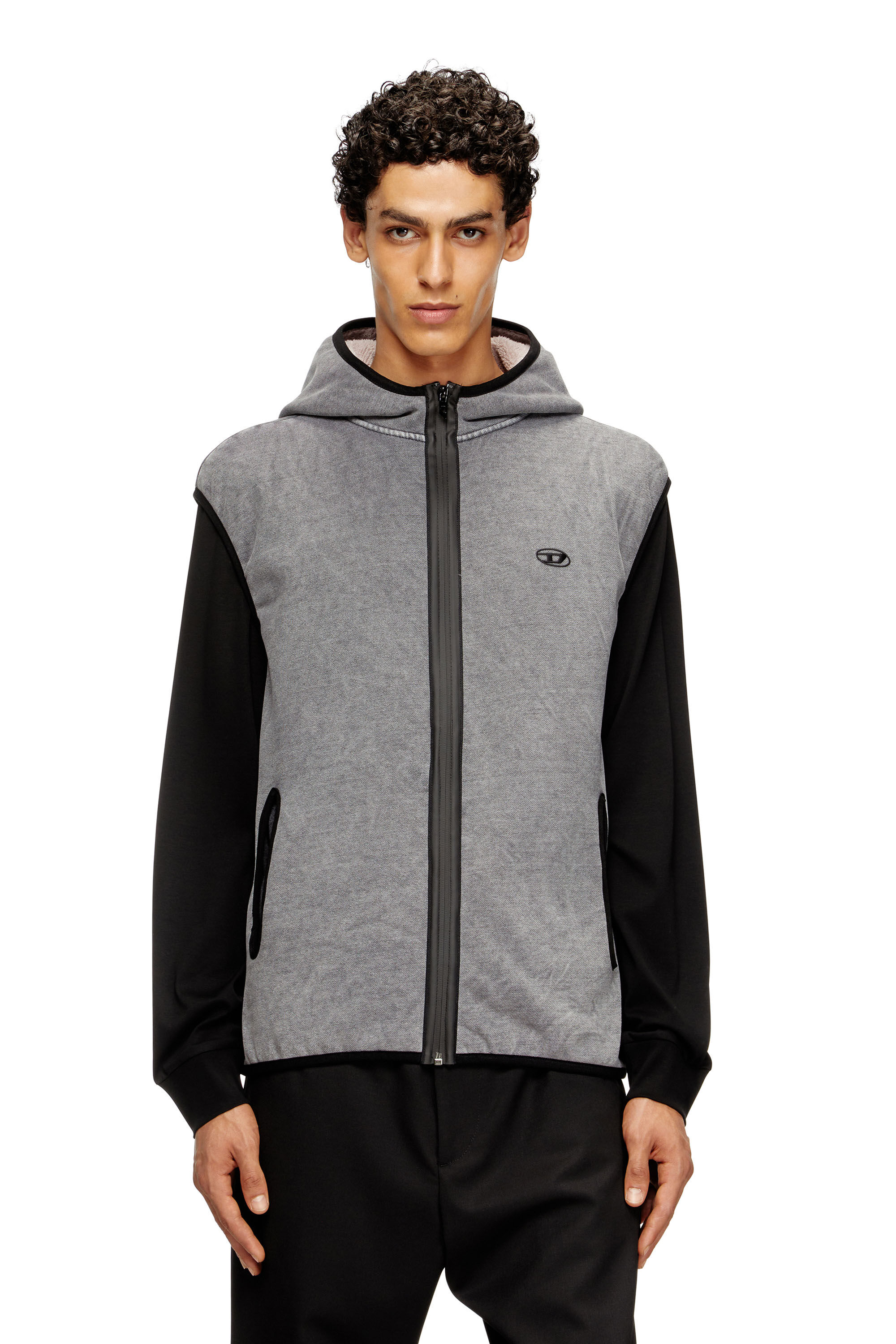 Diesel - S-HAKY-NEW, Man's Sleeveless zip-up hoodie in Dark grey - 3