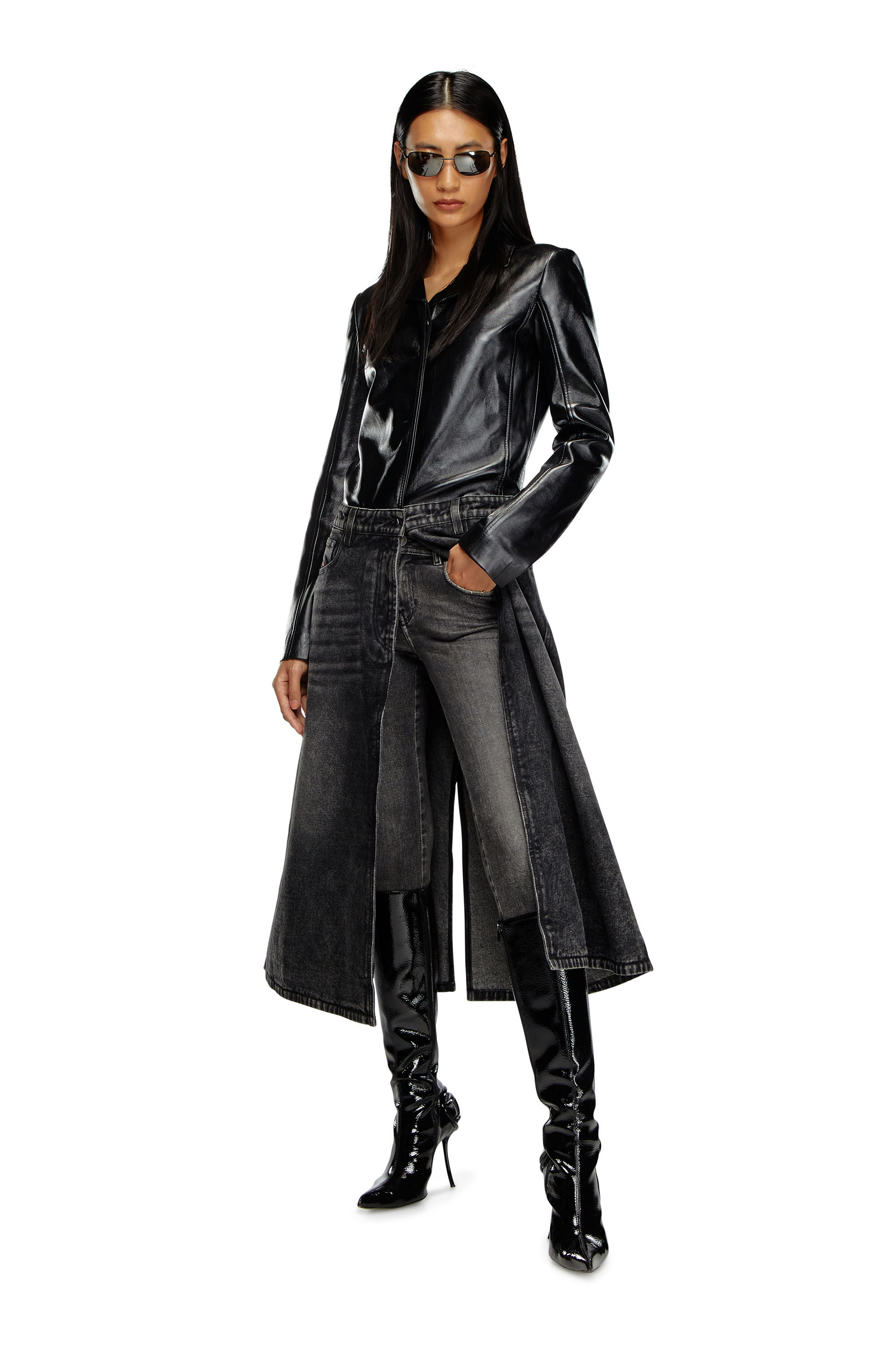 Diesel - L-ORY, Woman Hybrid coat in denim and leather in Black - Image 3