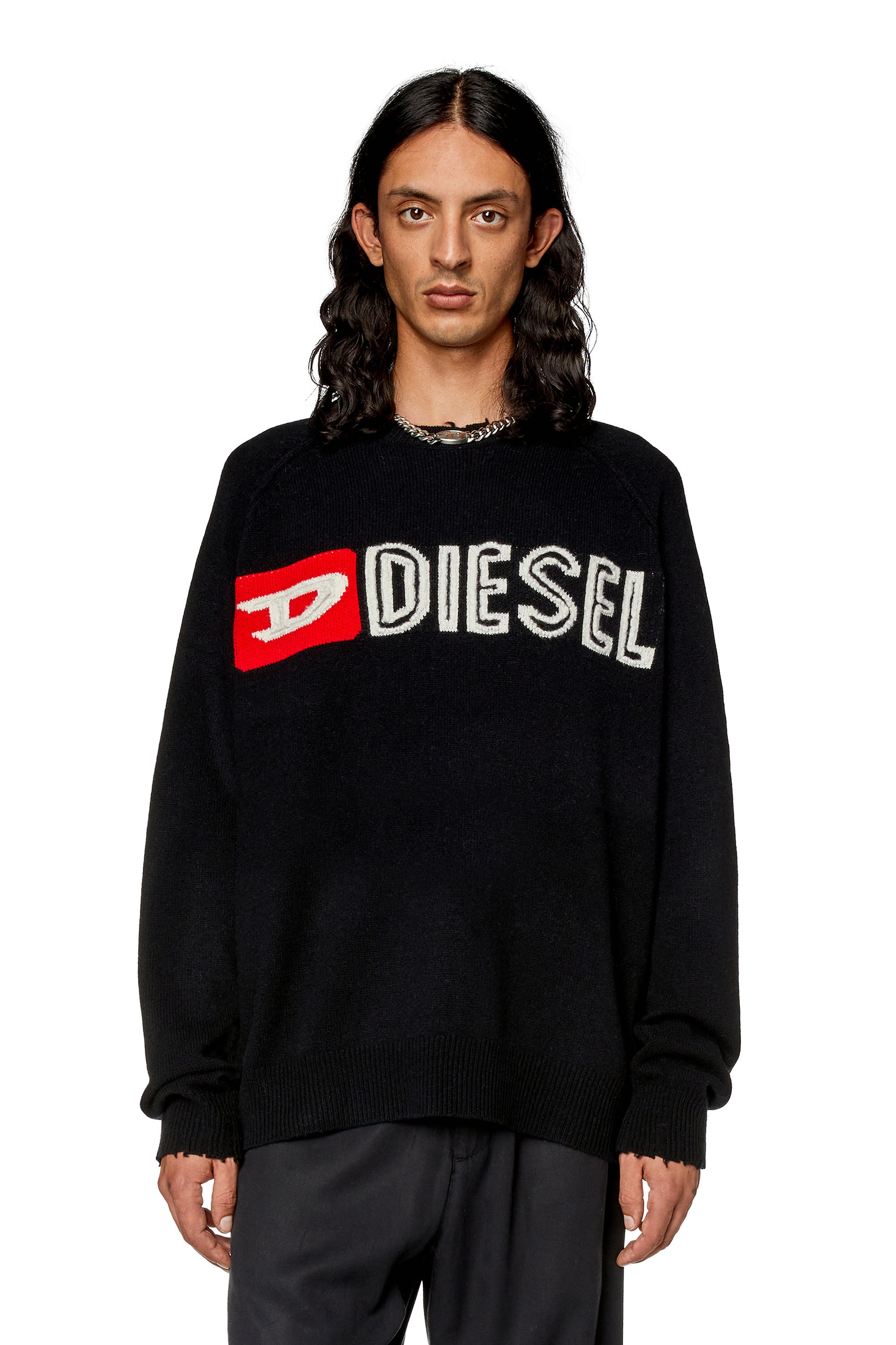 Diesel - K-SARIA-B, Man Wool crewneck sweater with cut-up logo in Black - Image 3