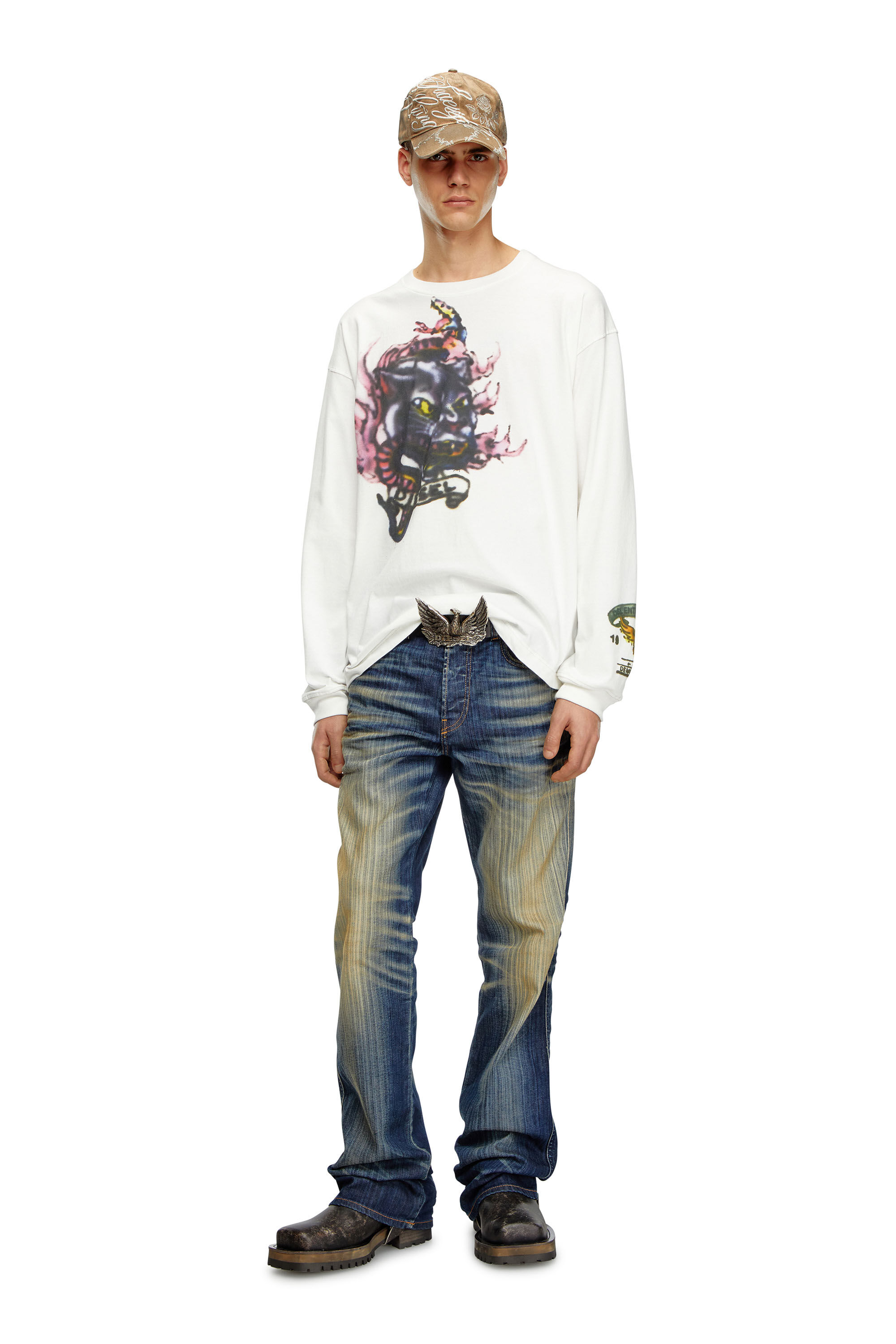 Diesel - T-BOXT-LS-Q9, Man Long-sleeve T-shirt with blurry prints in White - Image 1