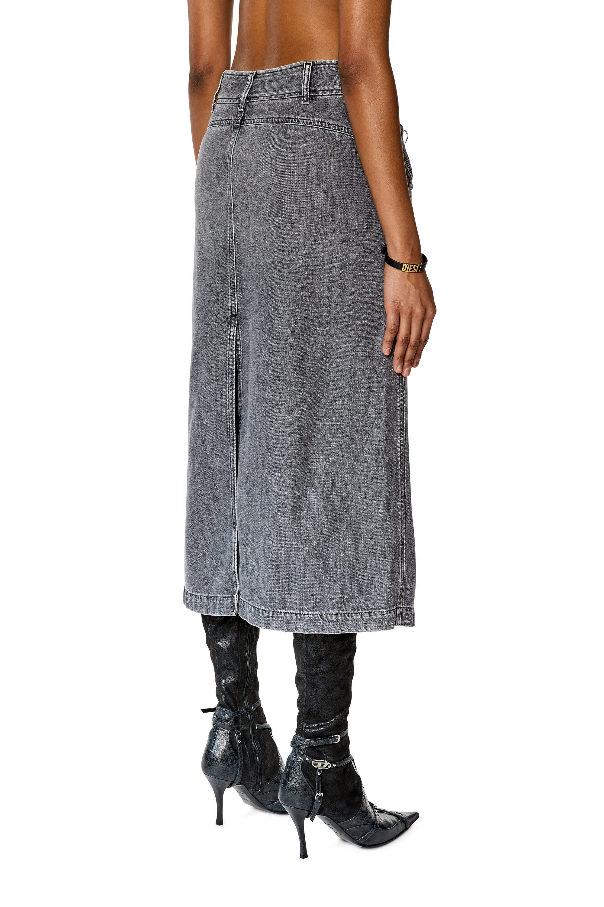 Diesel - DE-YINKA, Woman Denim midi skirt with slit in Grey - Image 4