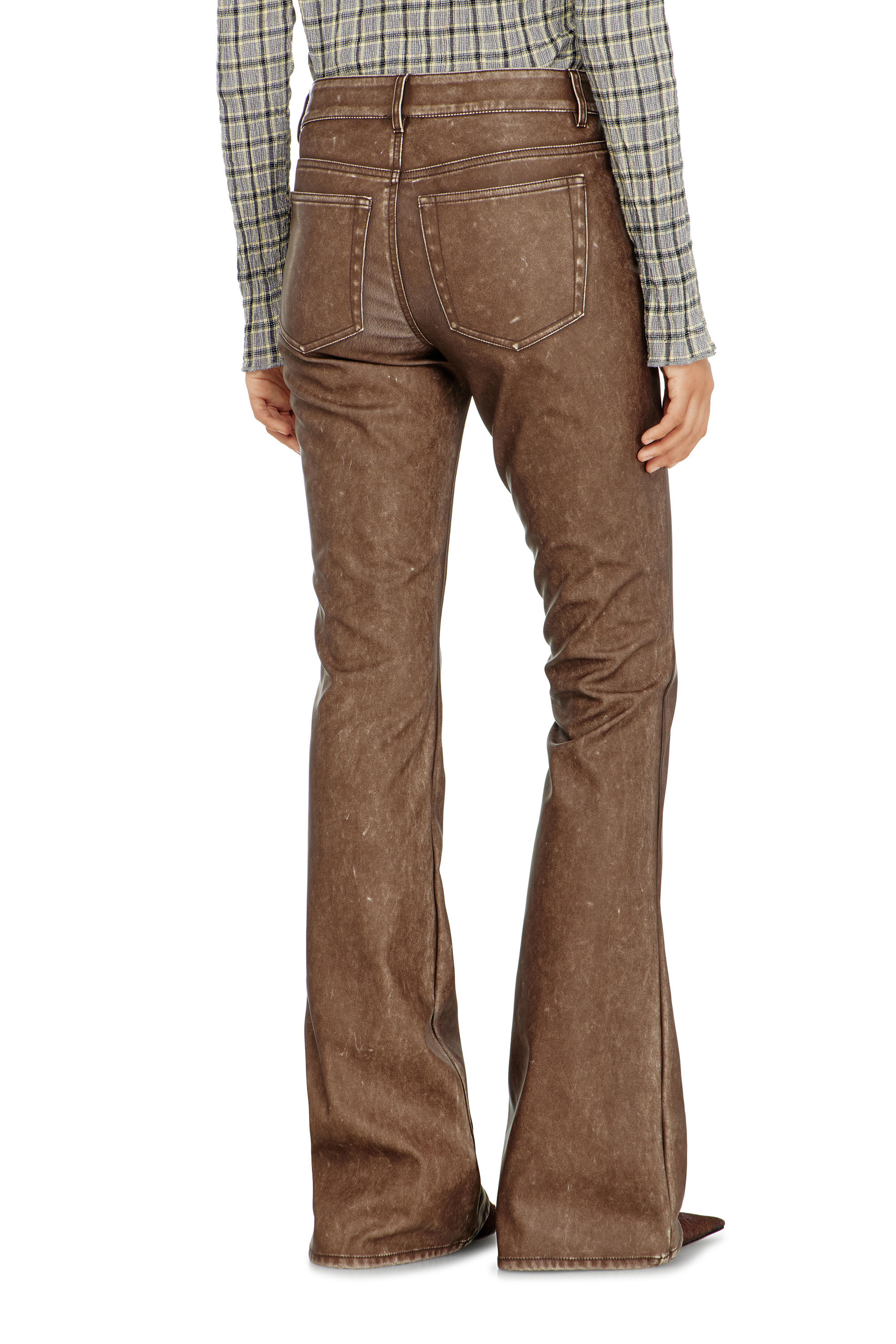 Diesel - P-STELLAR-S1, Woman's Bootcut pants in treated coated fabric in Brown - 4