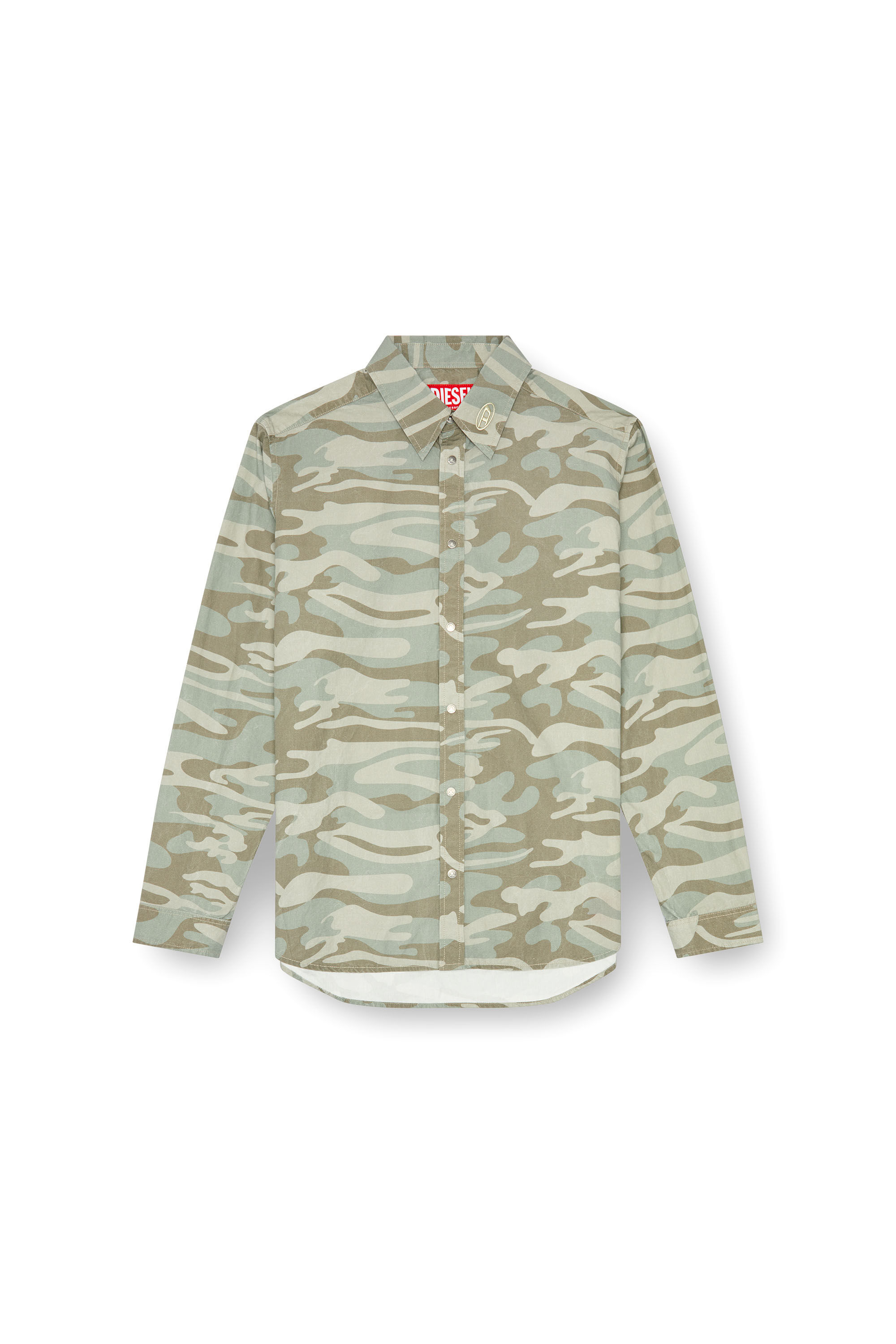 Diesel - S-HOLTE, Man Poplin shirt with camo print in Green - Image 2