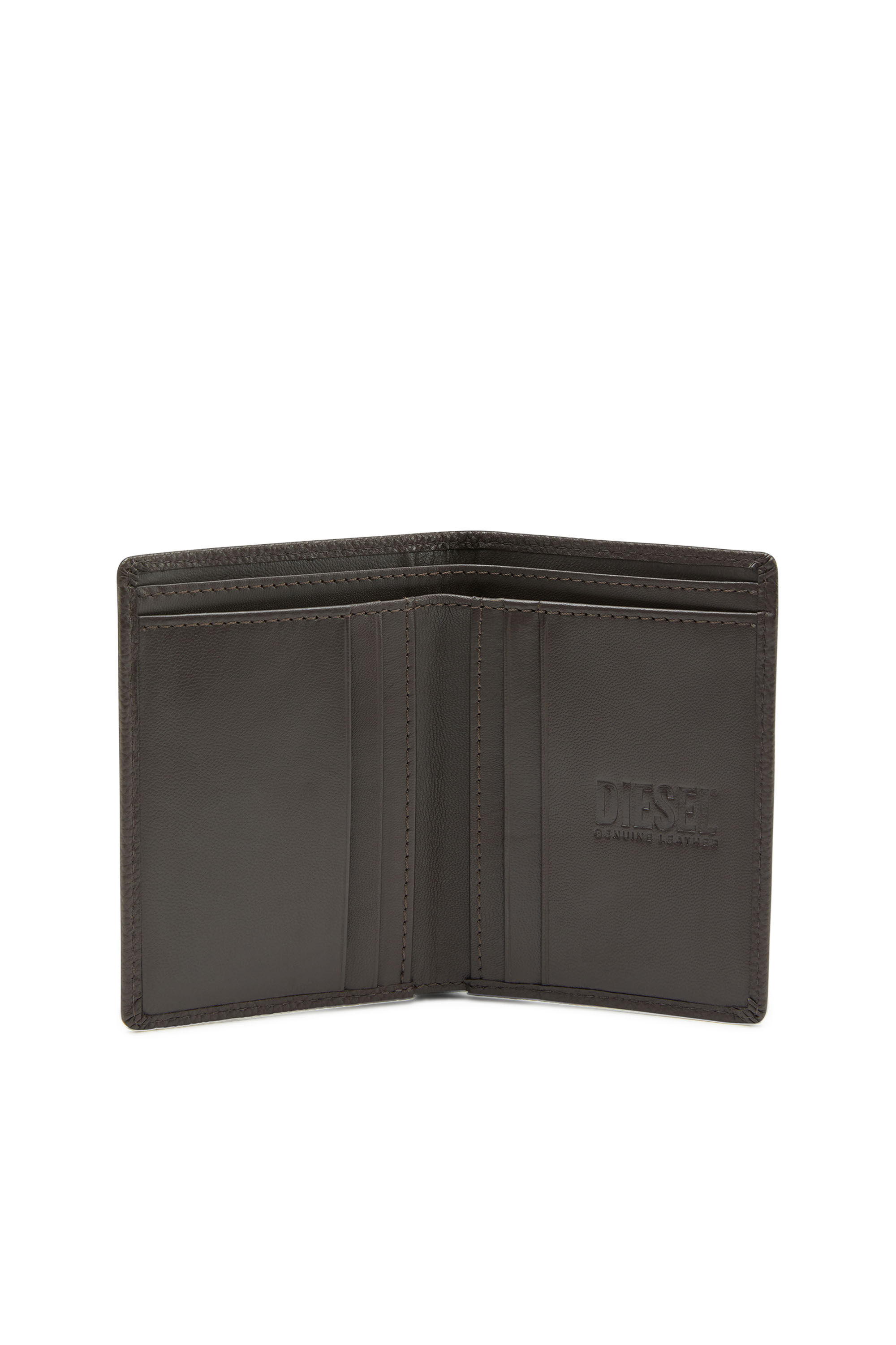 Diesel - VERTICAL NEELA, Man Leather bi-fold wallet with logo plaque in Brown - Image 3