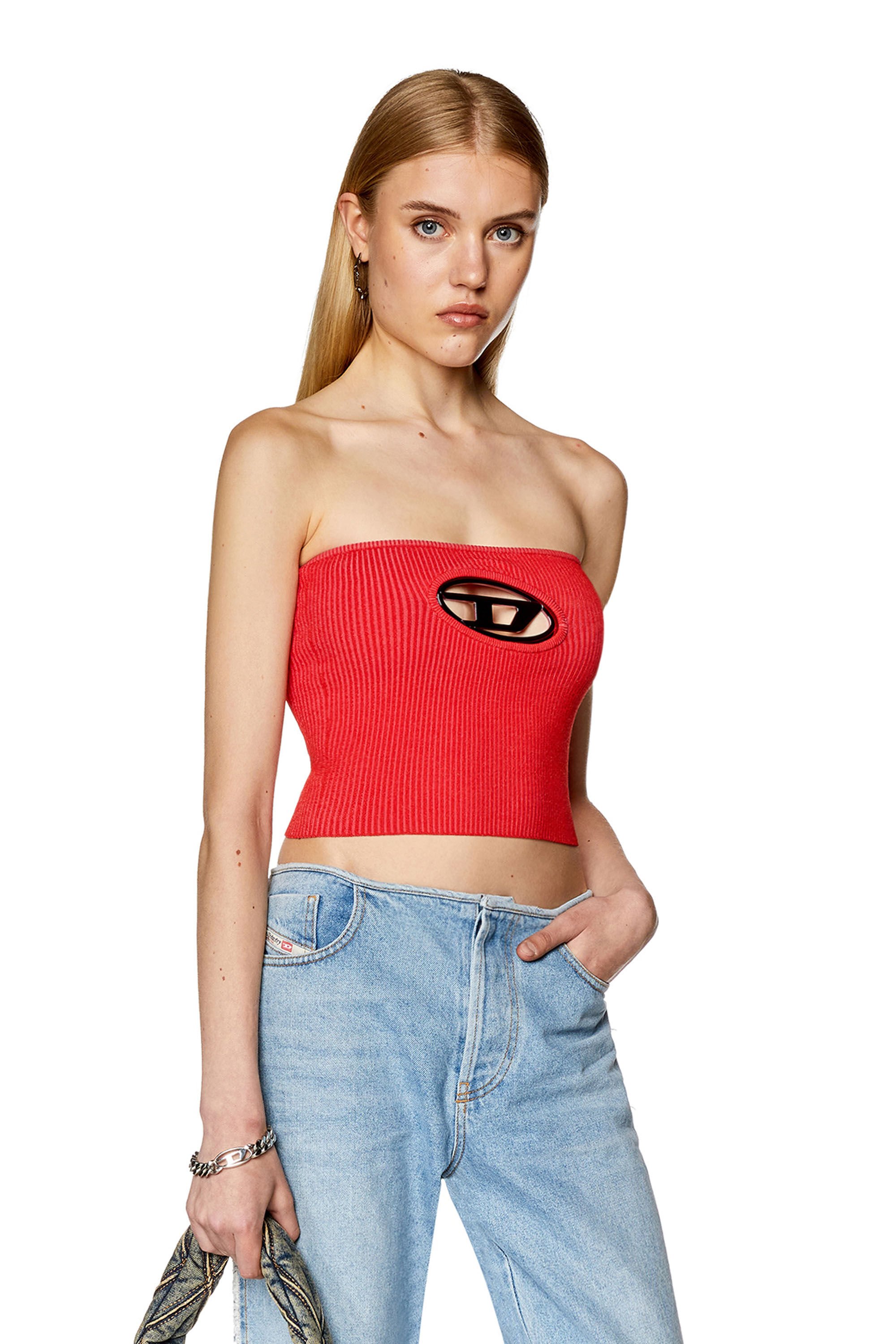 Diesel - M-CLARKSVILLE-A, Woman Bandeau top with oval D plaque in Red - Image 3