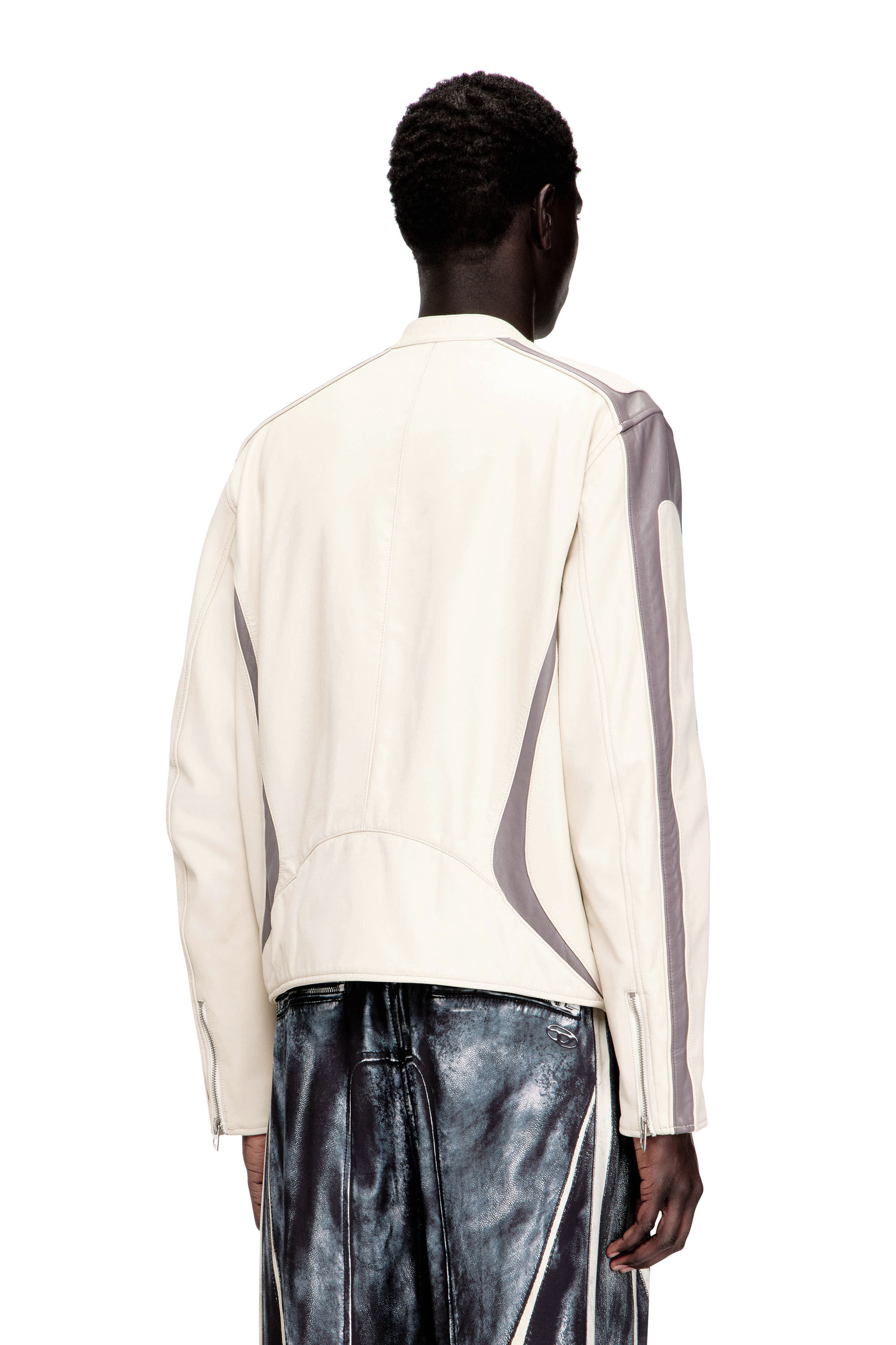 Diesel - L-ADAM, Man's Colour-block leather biker jacket in null - 4