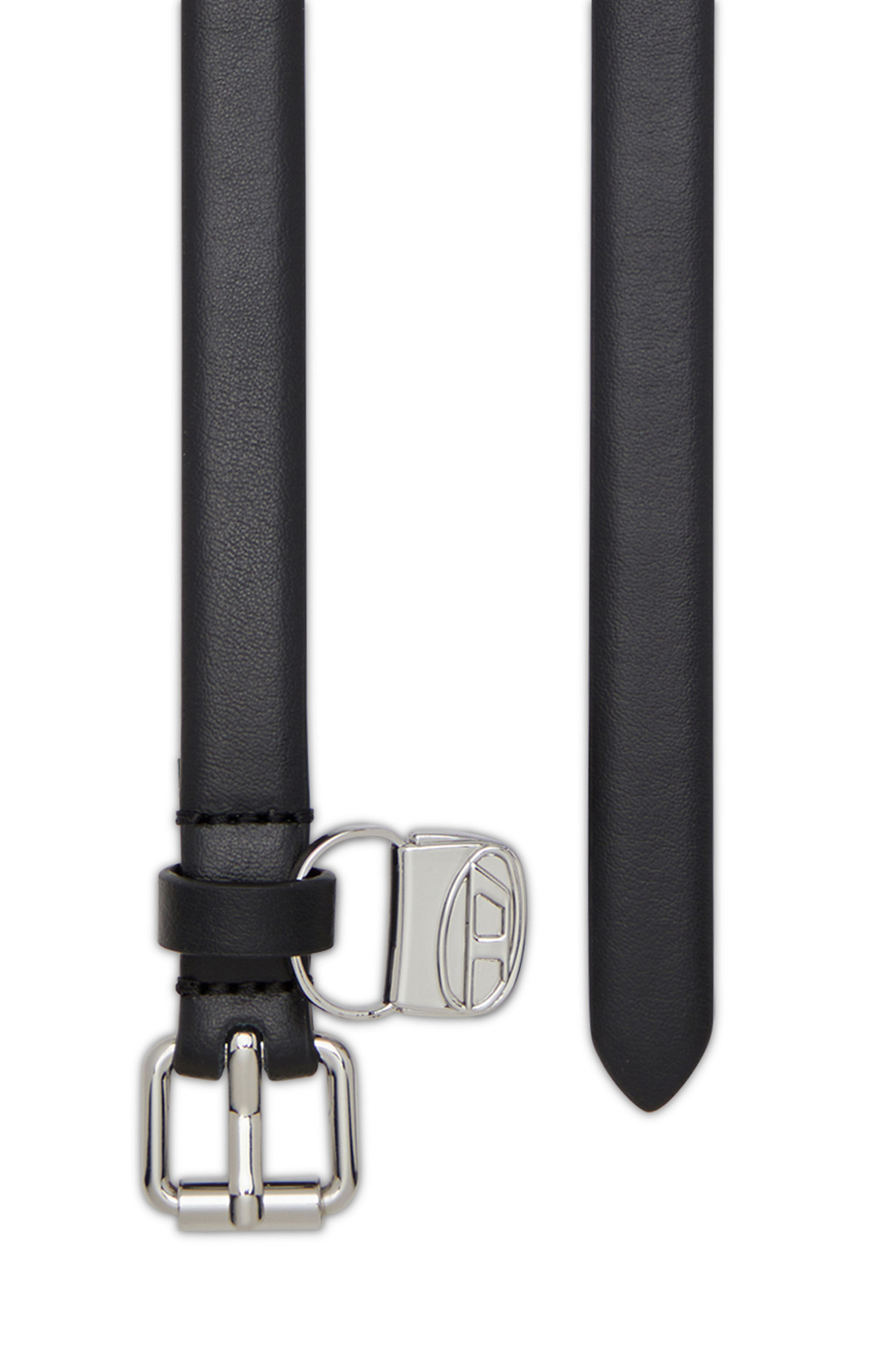 DIESEL☆ Slim leather belt with 1DR bag charm ブラック Women's 1.4cm slim leather belt with 1DR bag charm | Black