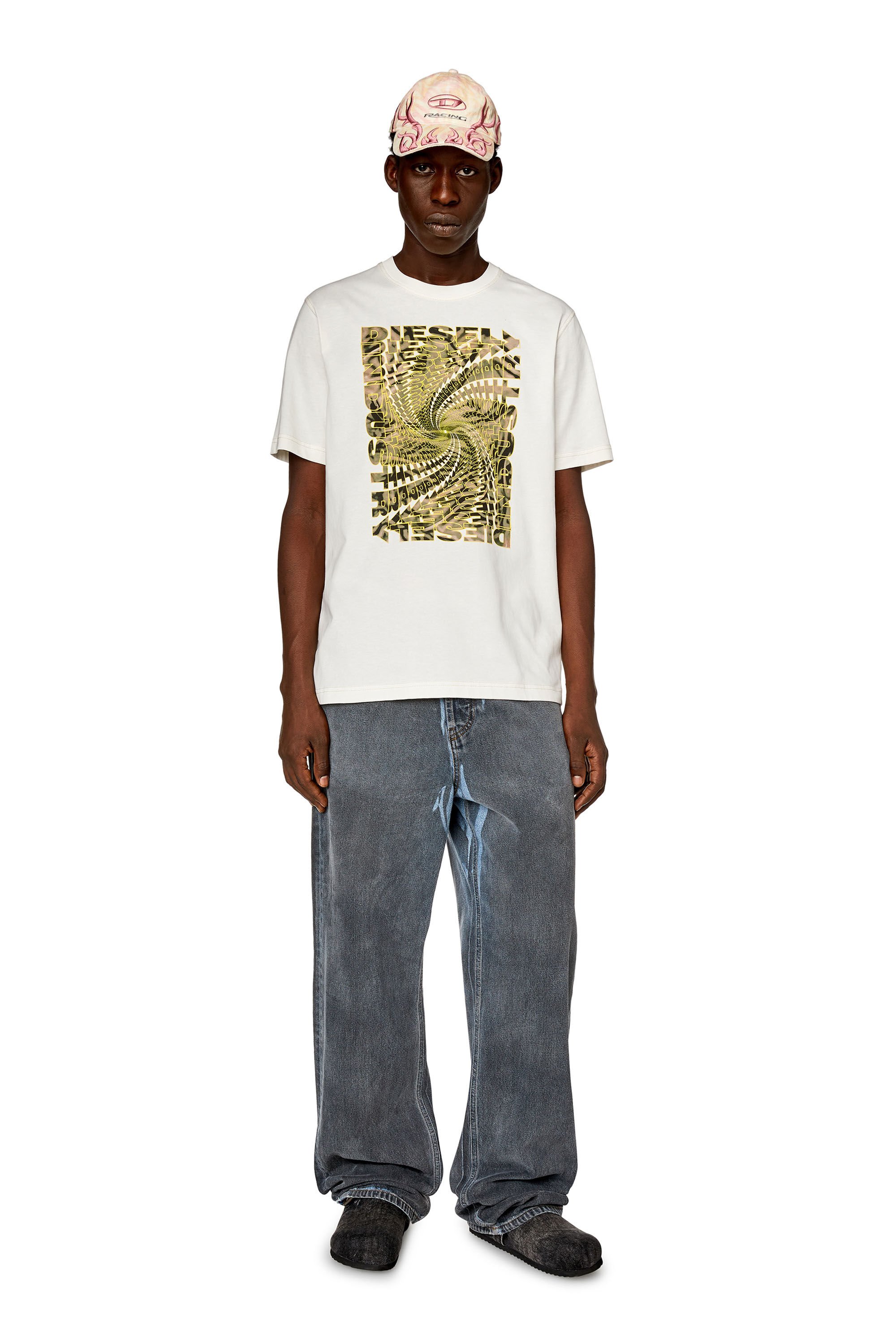 Diesel - T-JUST-N12, Man T-shirt with zebra-camo optical logo print in White - Image 1