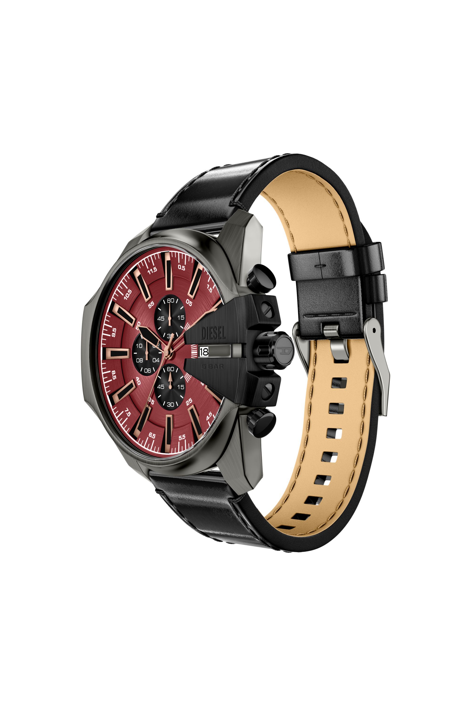 Diesel - DZ4714 WATCH, Man's Mega Chief Slim black leather watch in Black - 5