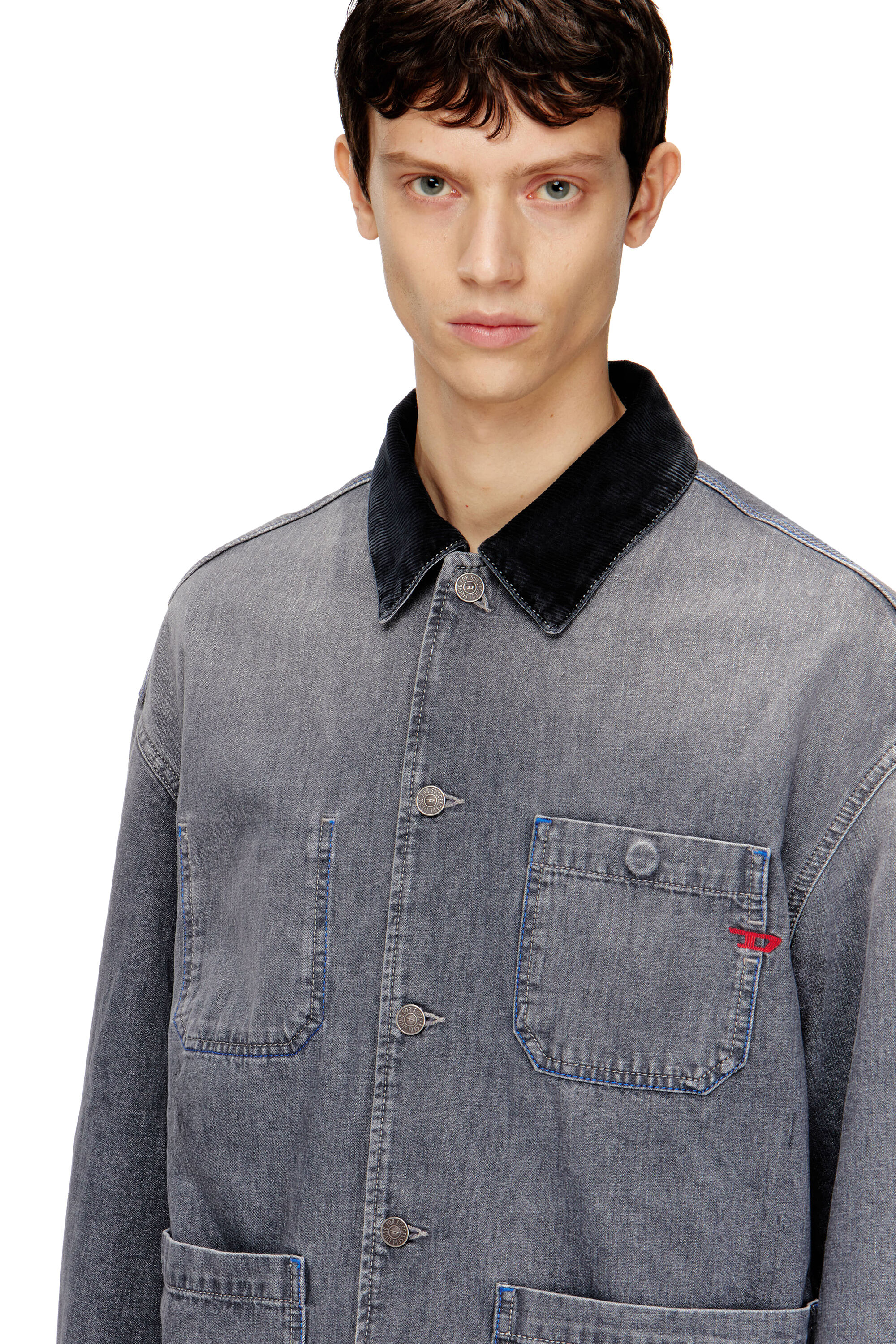 Diesel - D-STACK-U-L, Unisex's Utility-style denim jacket with contrasting collar in Grey - 5
