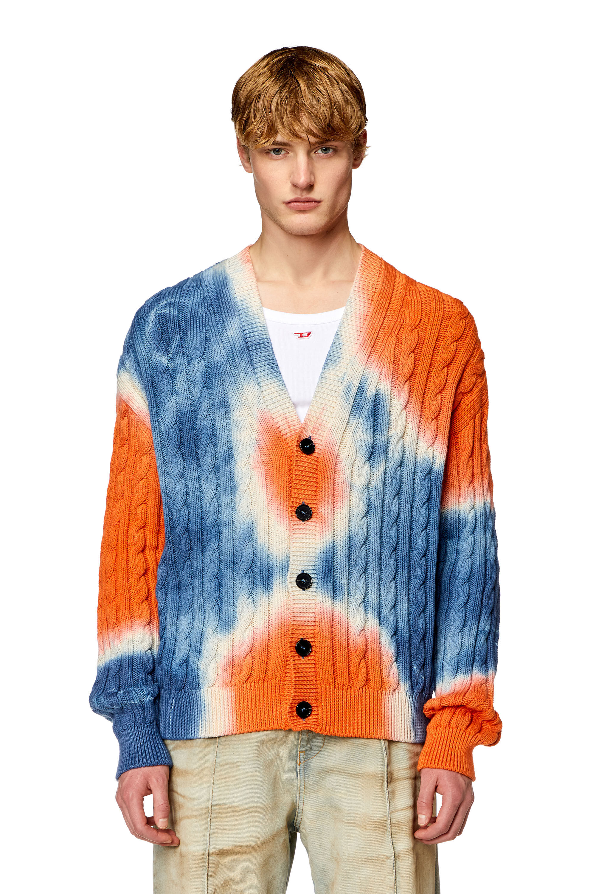 Diesel - K-JONNY, Man Tie-dye cardigan in cable-knit cotton in Multicolor - Image 3