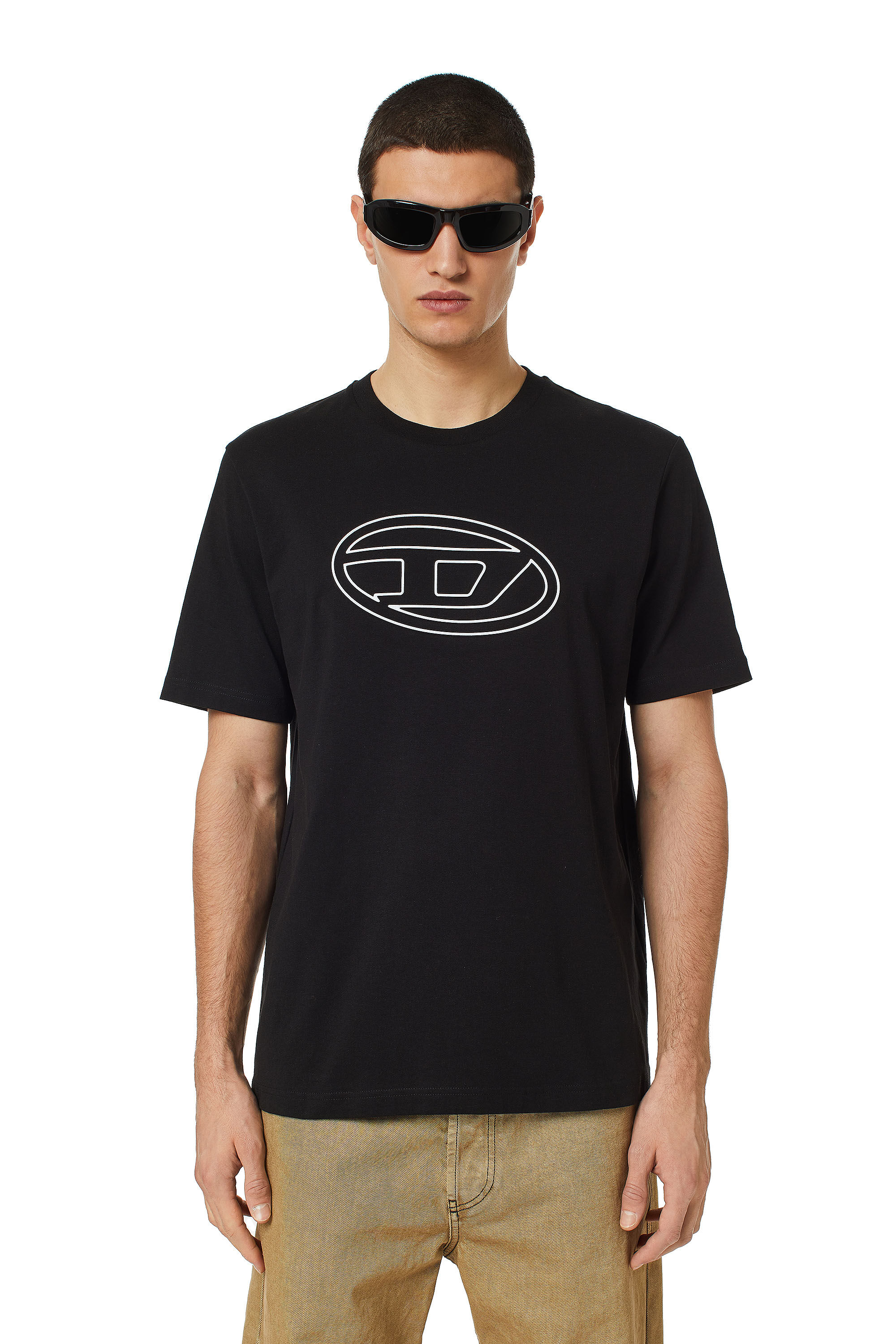 Diesel - T-JUST-BIGOVAL, Man T-shirt in vintage cotton jersey in Black - Image 3