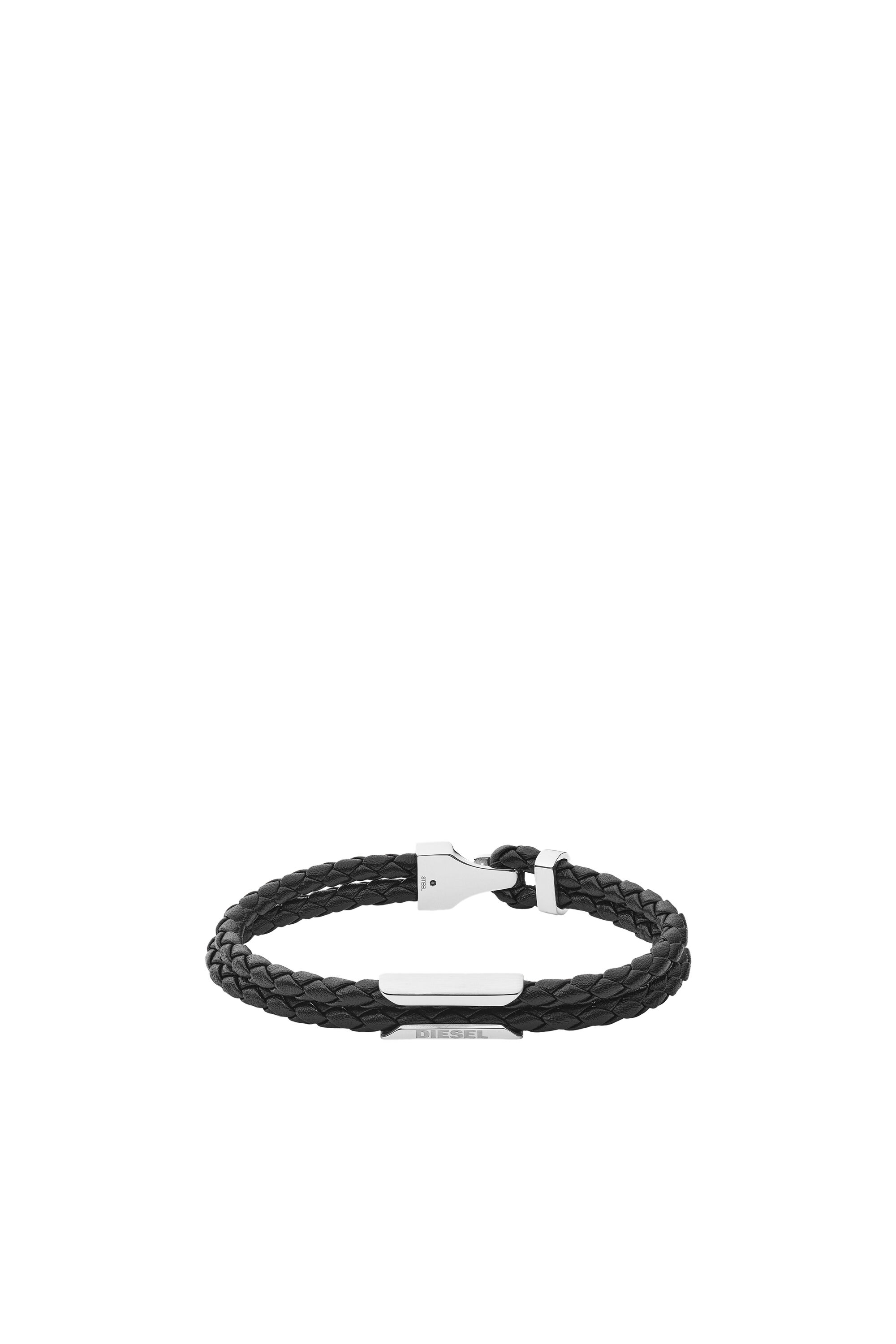 Diesel - DX1247, Man Black braided leather double-strand bracelet in Black - Image 1
