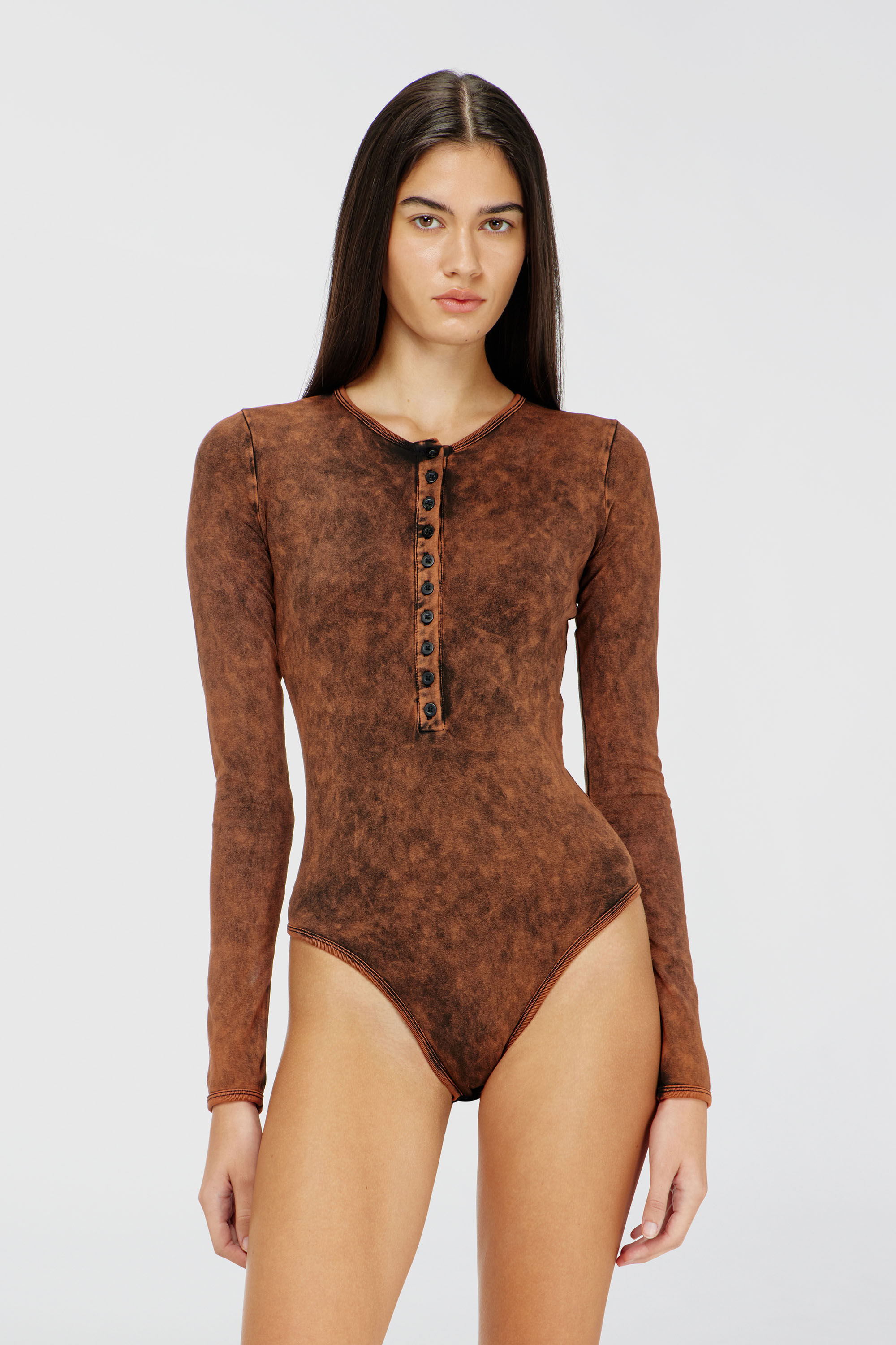 Diesel - FRESYA-DNM, Woman's Cotton bodysuit with buttoned front in Brown - 2