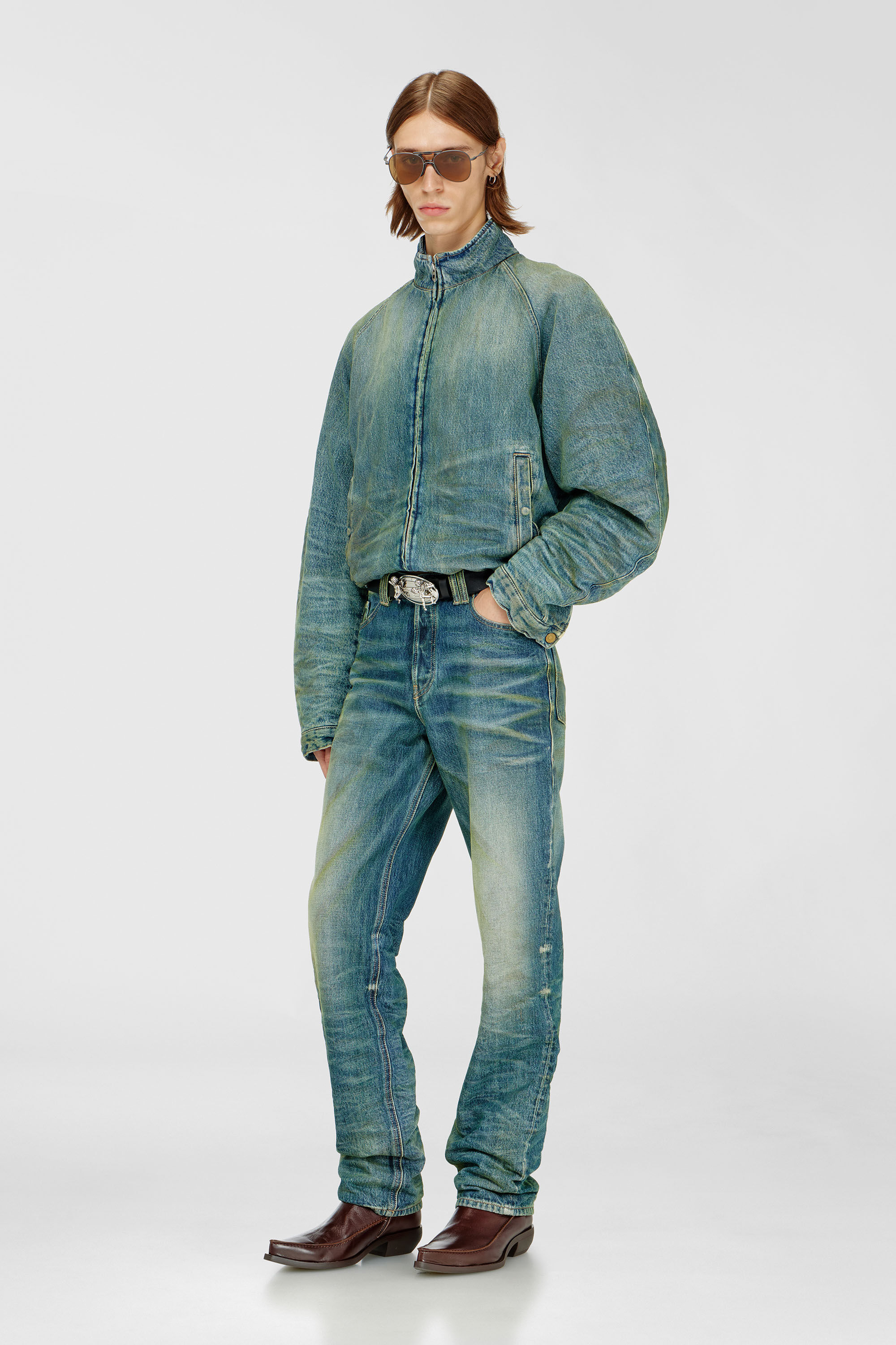Diesel - D-BARUS-FSJ2, Man's Padded jacket in dirty-effect creased denim in null - 1