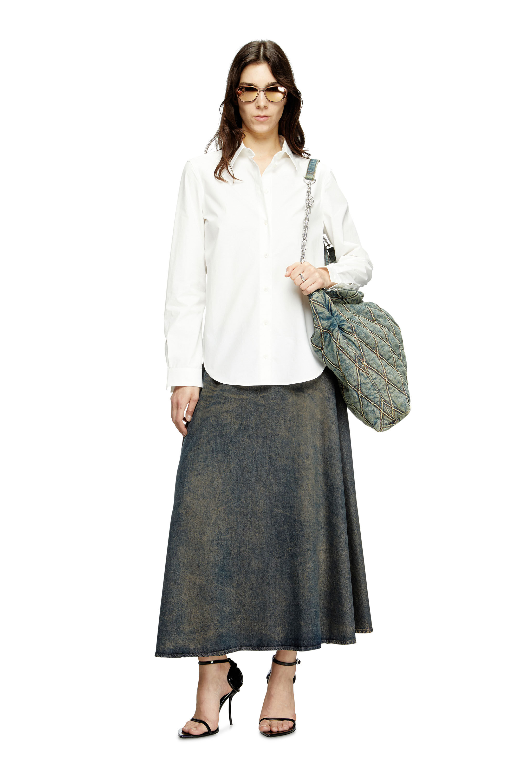 Diesel - C-RONOS, Woman's Poplin shirt with Oval D in White - 1