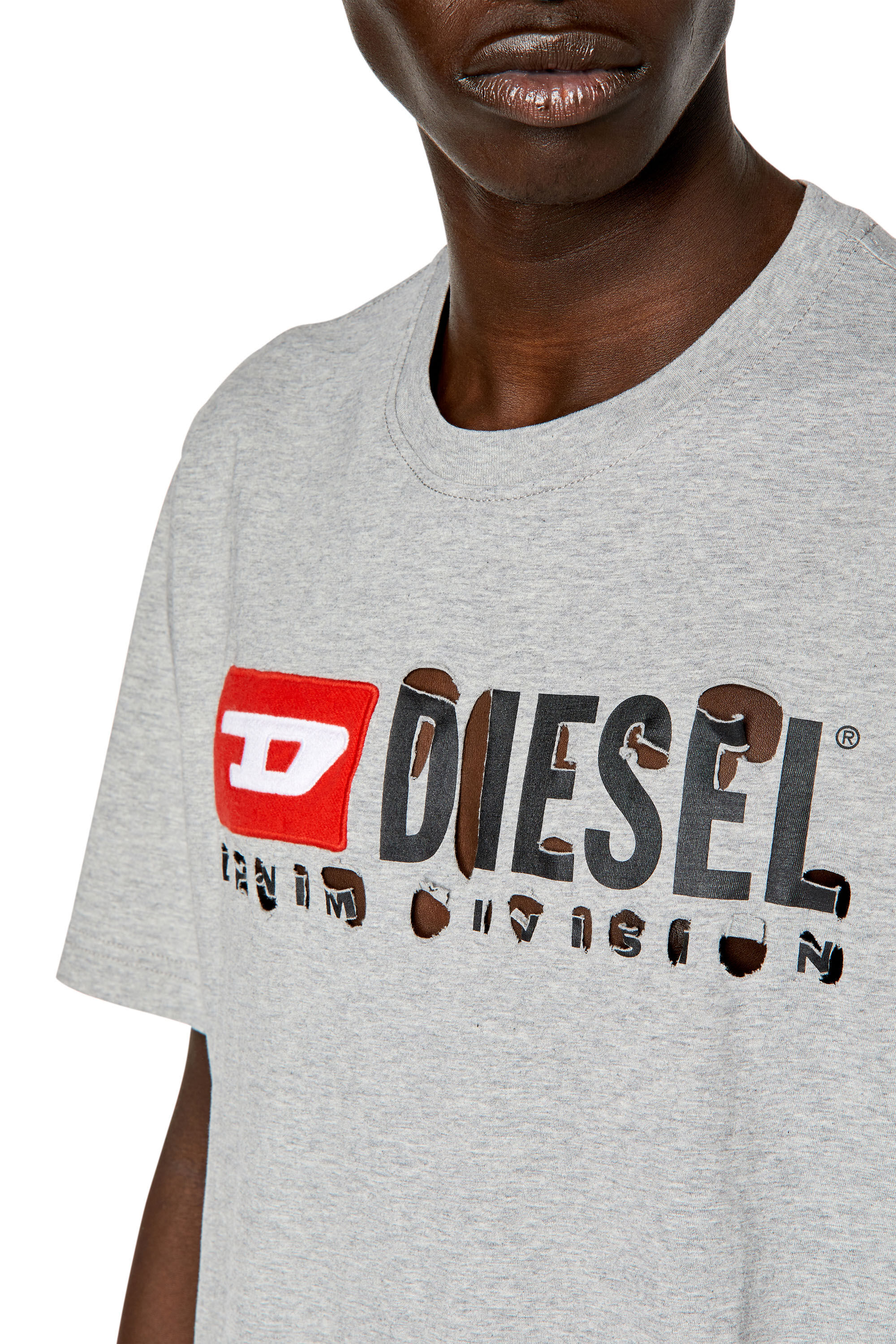 Diesel - T-JUST-DIVSTROYED, Man T-shirt with peel-off letters in Grey - Image 5