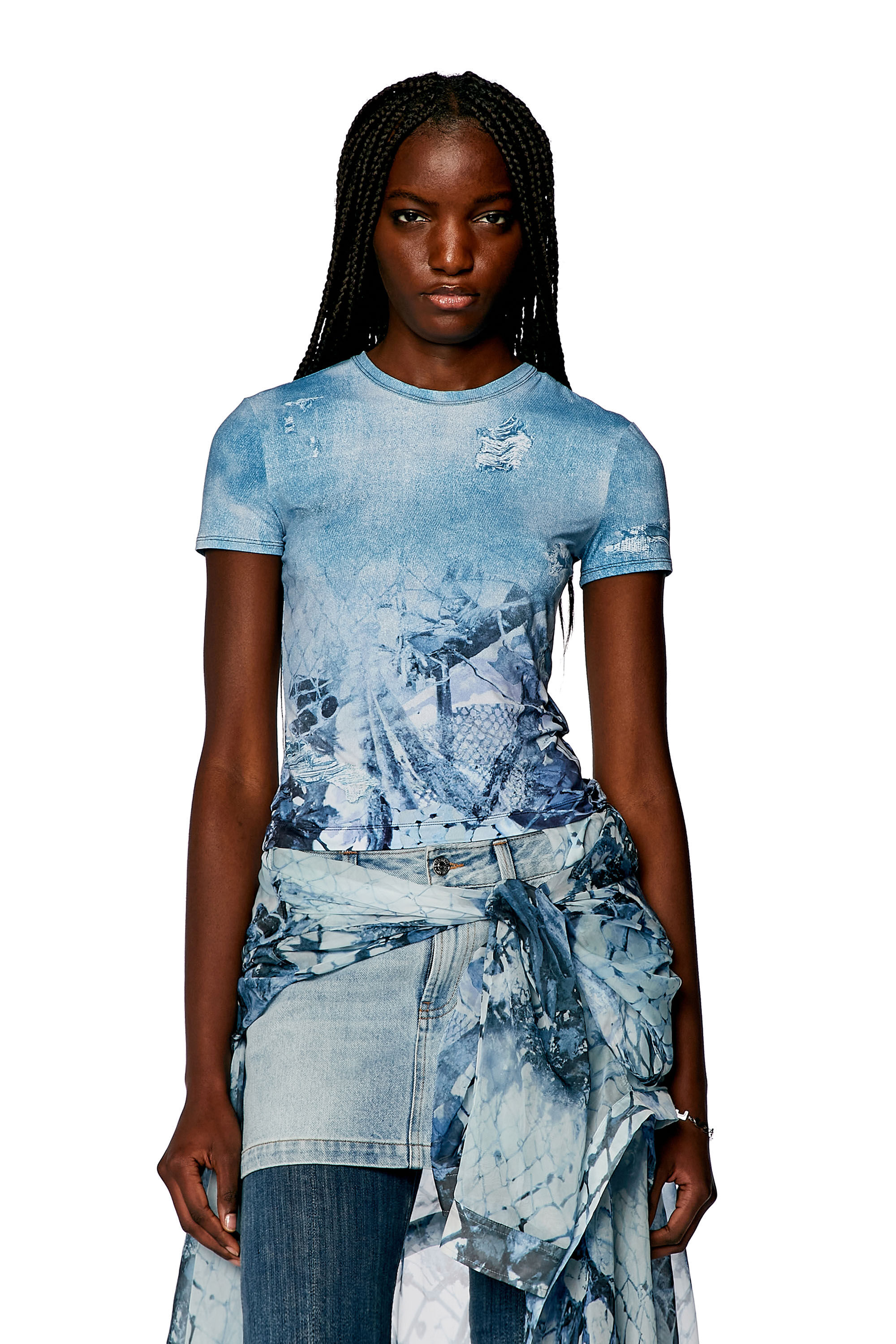 Diesel - T-UNCSKI, Woman Cropped T-shirt with abstract print in Blue - Image 3