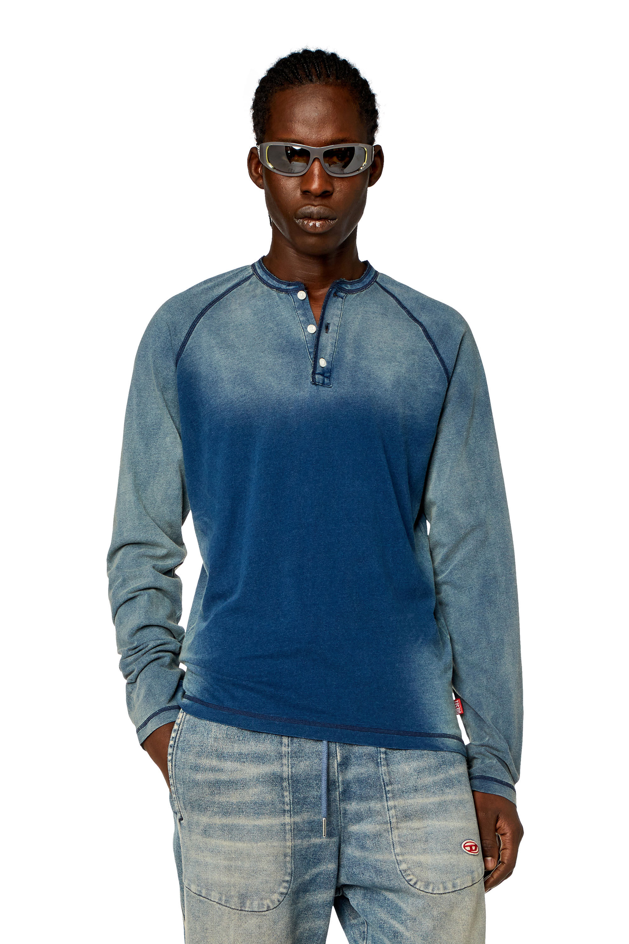 Diesel - T-RISY, Man Henley T-shirt with sun-faded effect in Blue - Image 3
