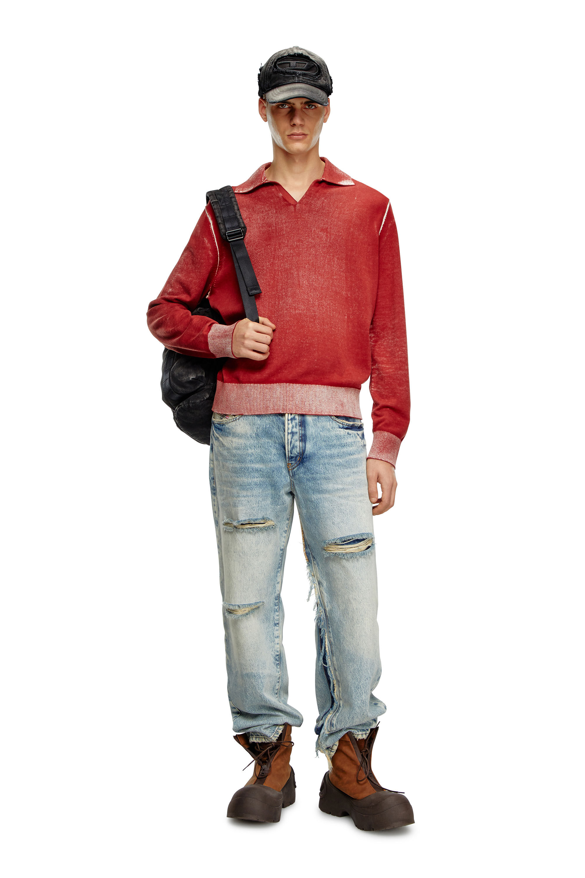 Diesel - K-LORENZO, Man Reverse-print polo jumper in Red - Image 1
