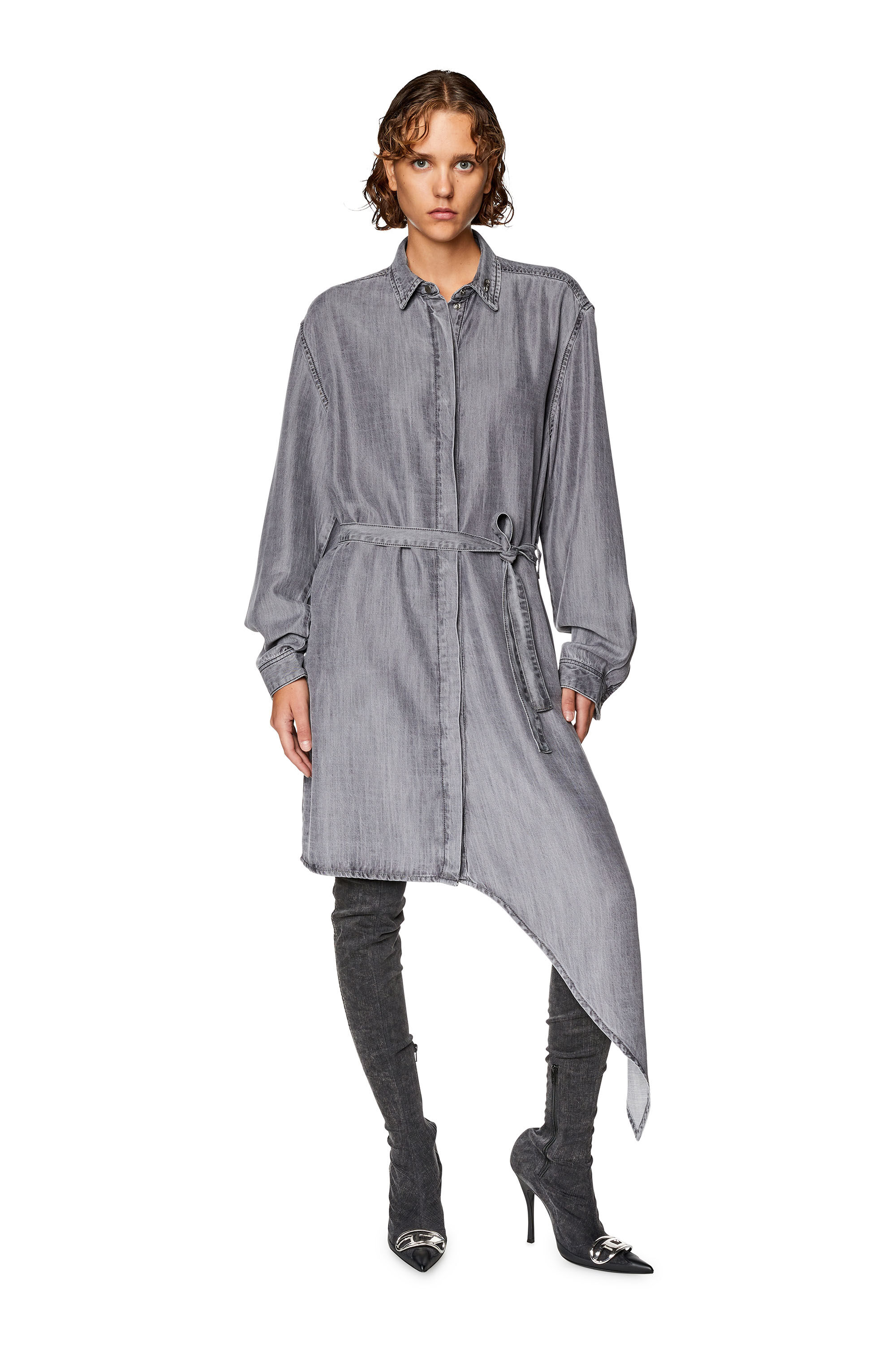 Diesel - DE-TRISS, Woman Shirt dress in light denim in Grey - Image 3