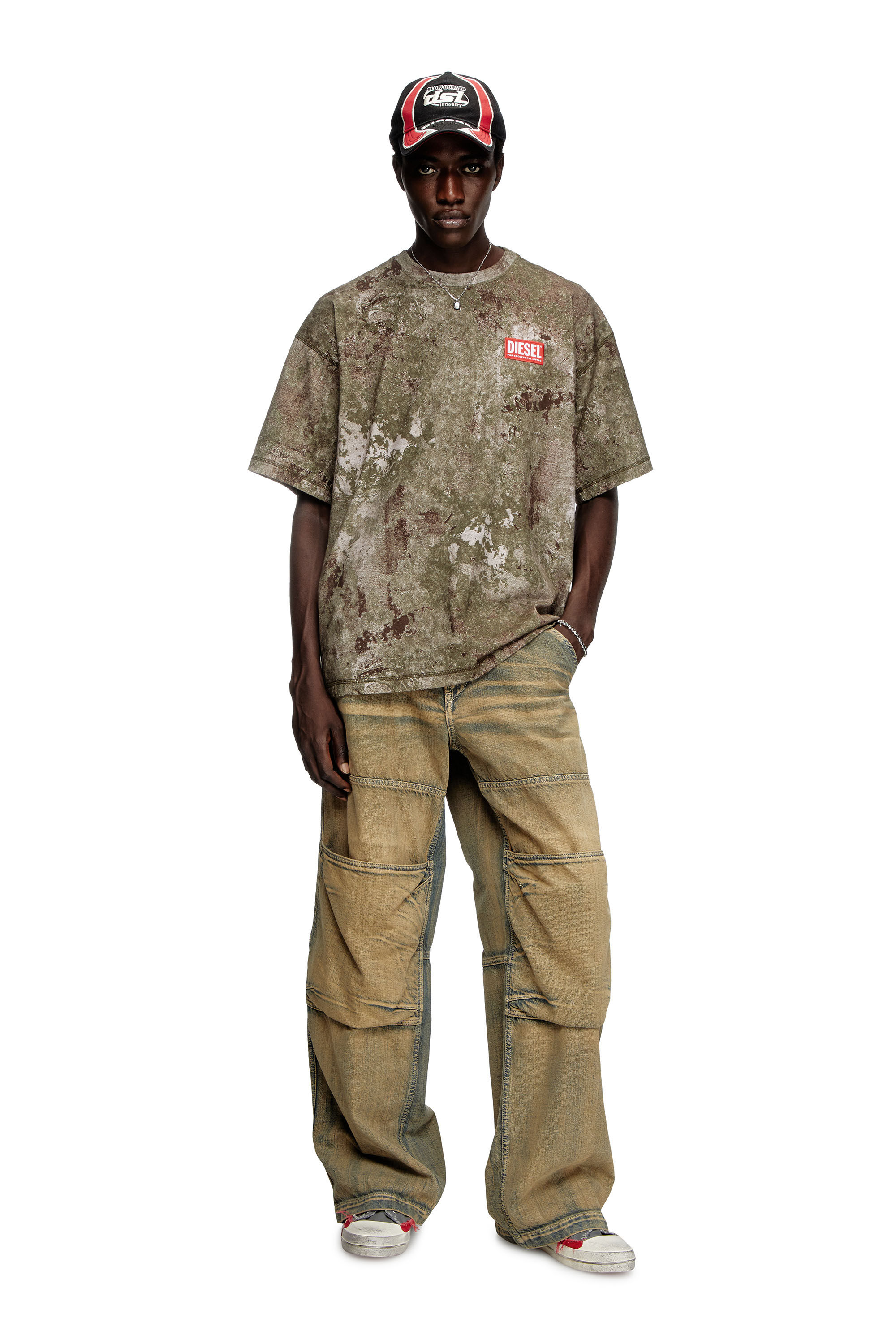 Diesel - T-BOXT-R12, Man's Marble-effect burnout T-shirt in Military Green - 1