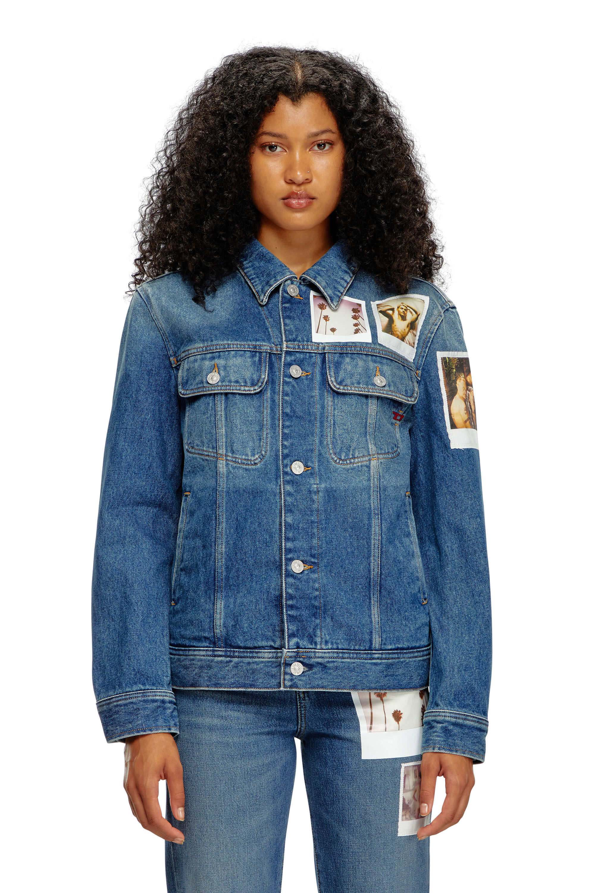 Diesel - PR-D-BARCY, Unisex Trucker jacket with polaroid patches in Blue - Image 6