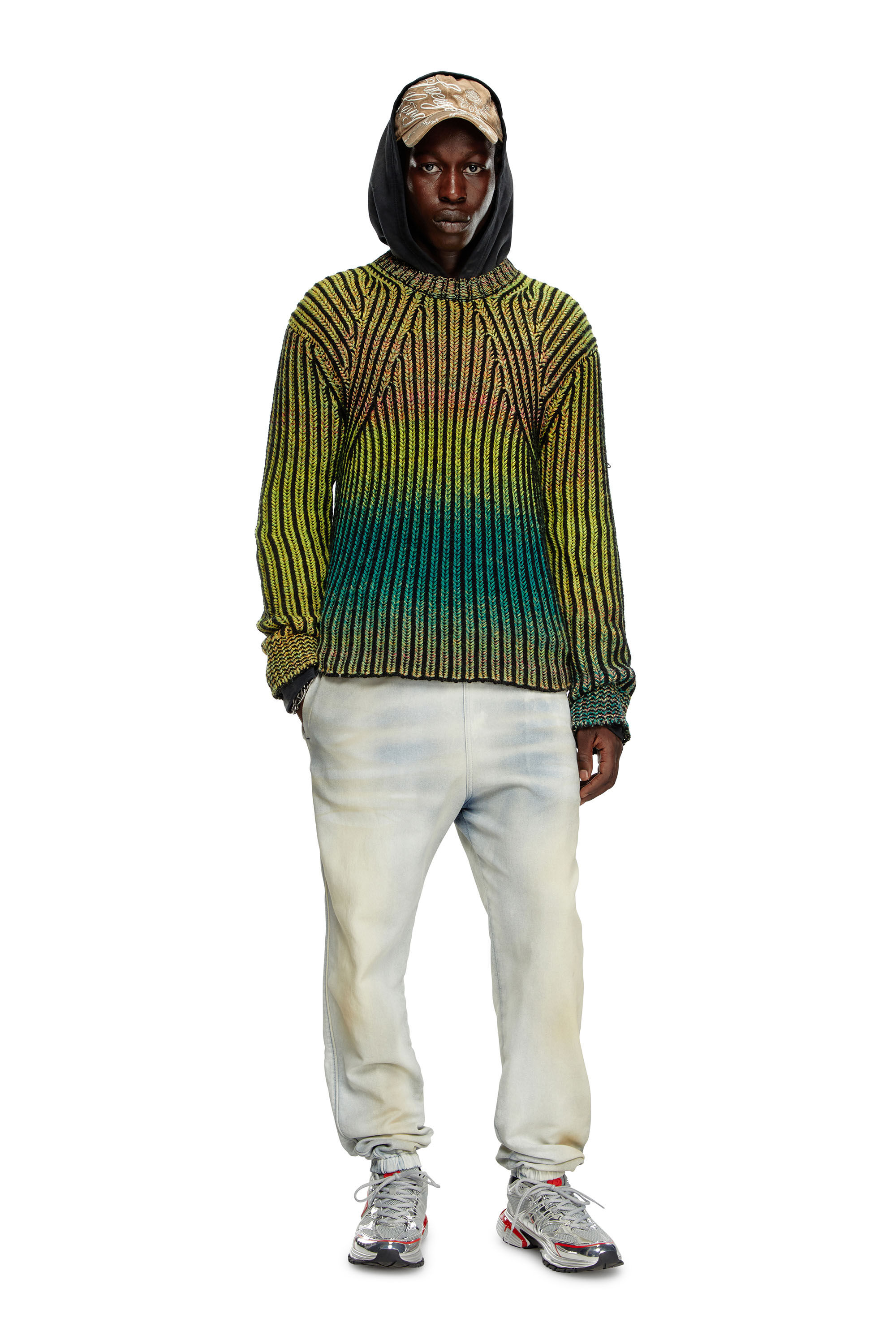 Diesel - K-OAKLAND-A, Man Striped ribbed jumper in wool blend in Green - Image 1