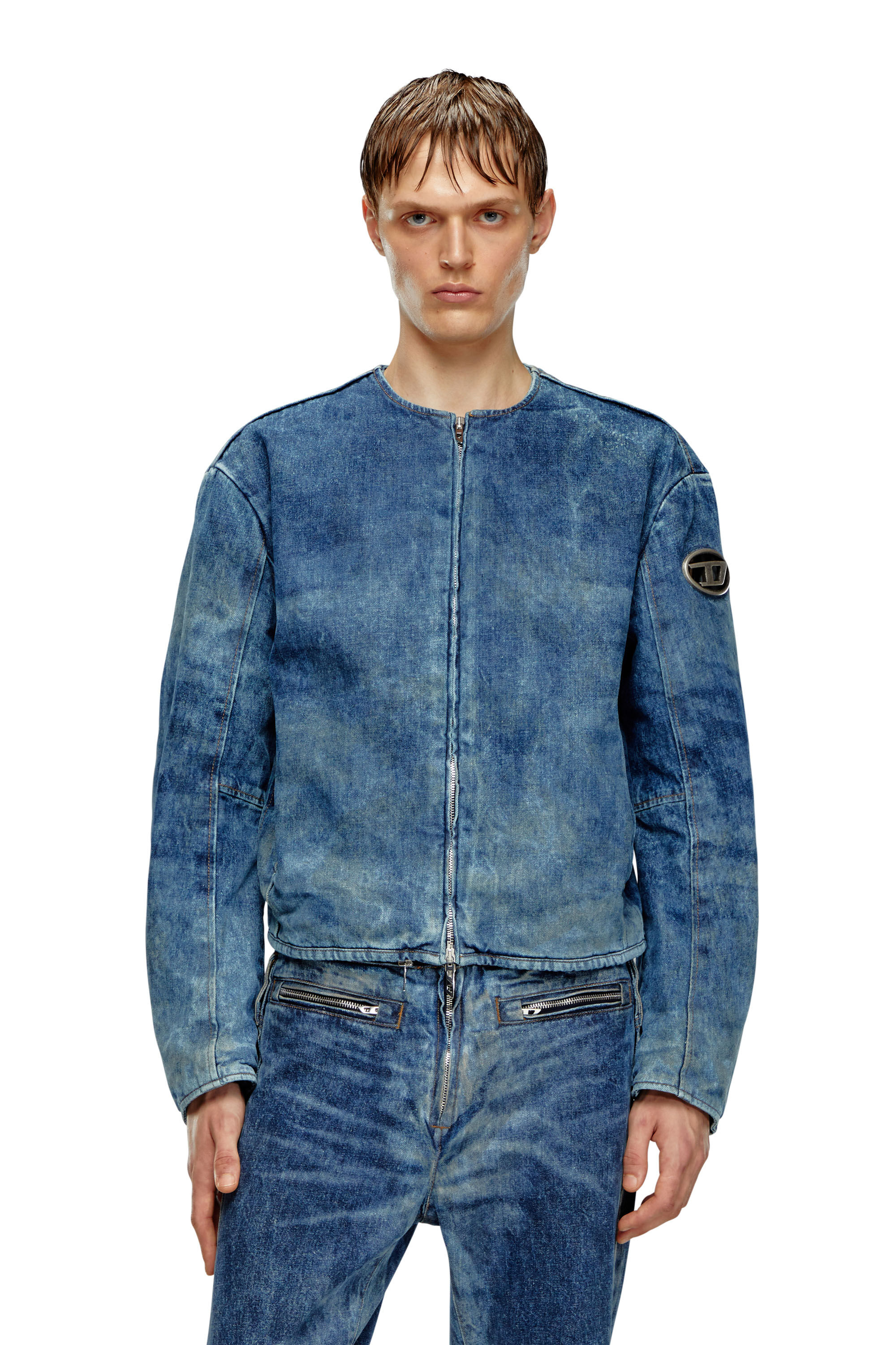 Diesel - D-CALUR-FSE, Man Denim jacket with biker zip details in Blue - Image 3