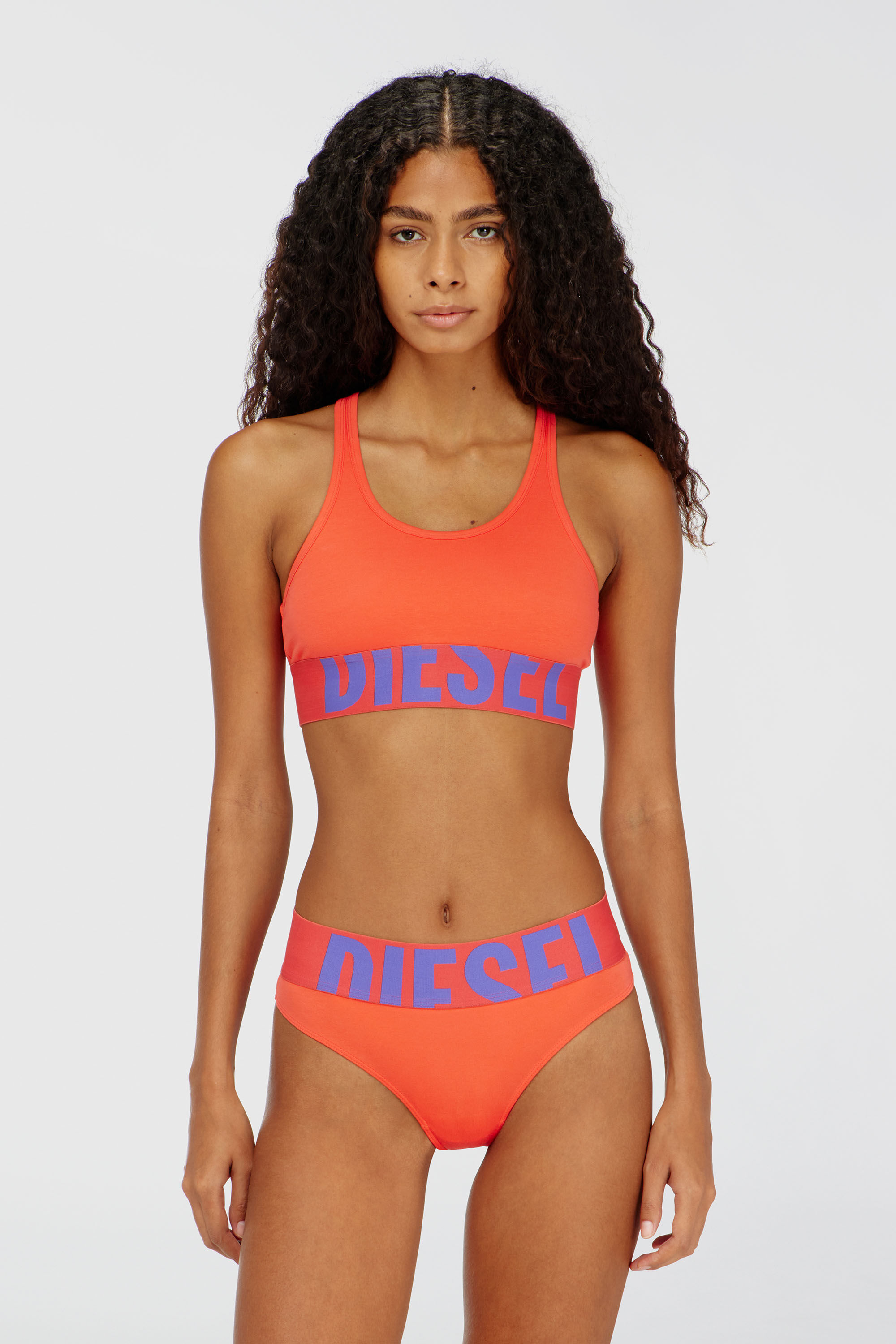 Diesel - UFSB-COTTON-RACE-BRALETTE-XL, Woman's Sports bra with cut-off logo in Orange - 2