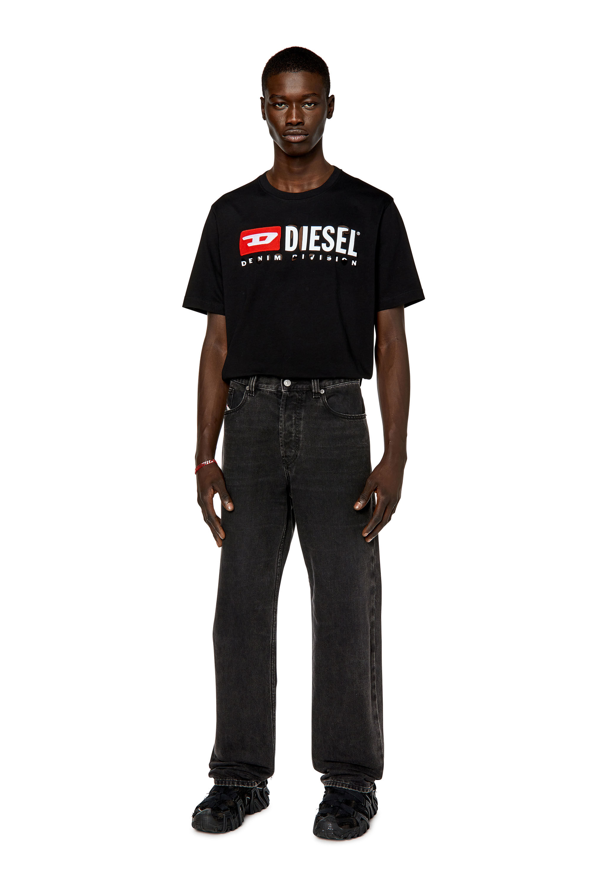 Diesel - T-JUST-DIVSTROYED, Man T-shirt with peel-off letters in Black - Image 1