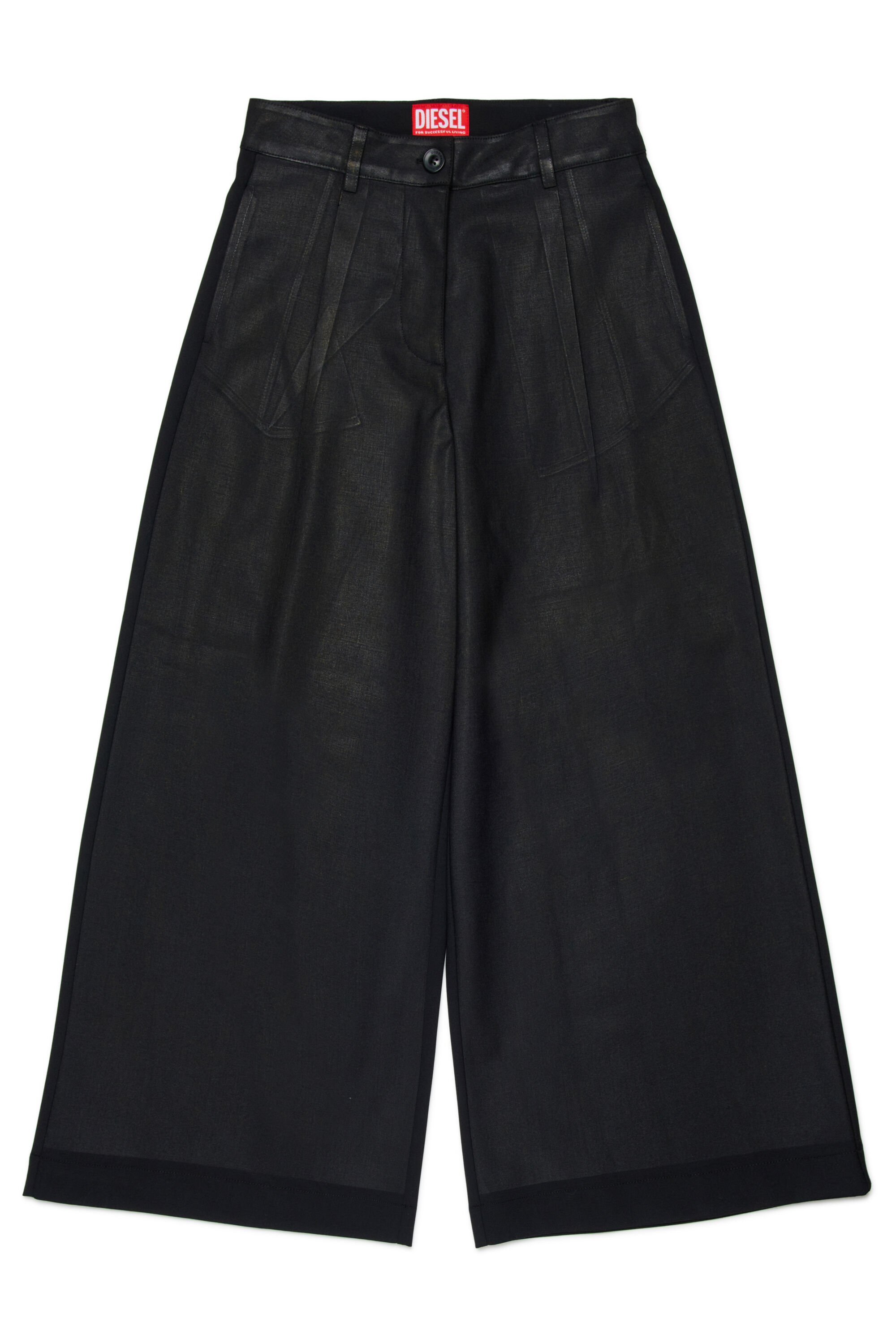 Diesel - PACLYN, Woman's Wide-leg pants in coated technical wool in Black - 1