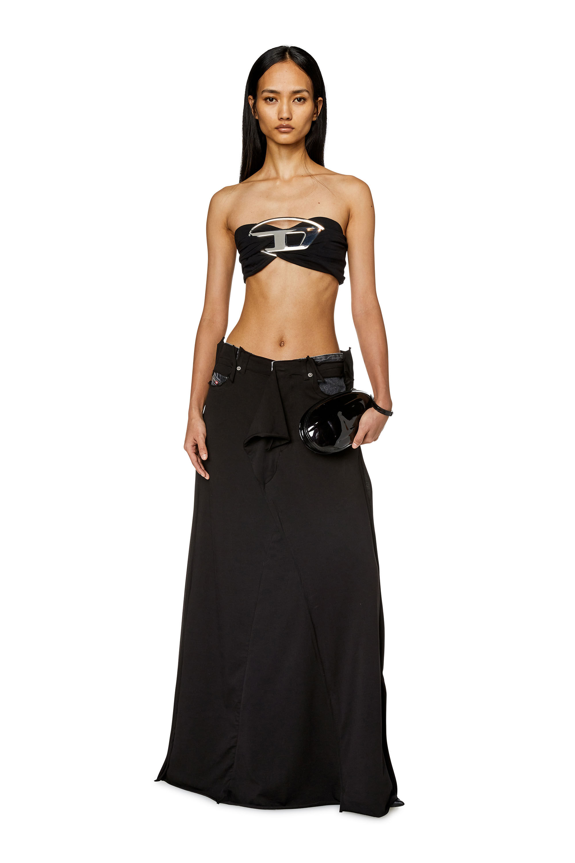 Diesel - T-BENDA, Woman Tube top with giant logo plaque in Black - Image 1