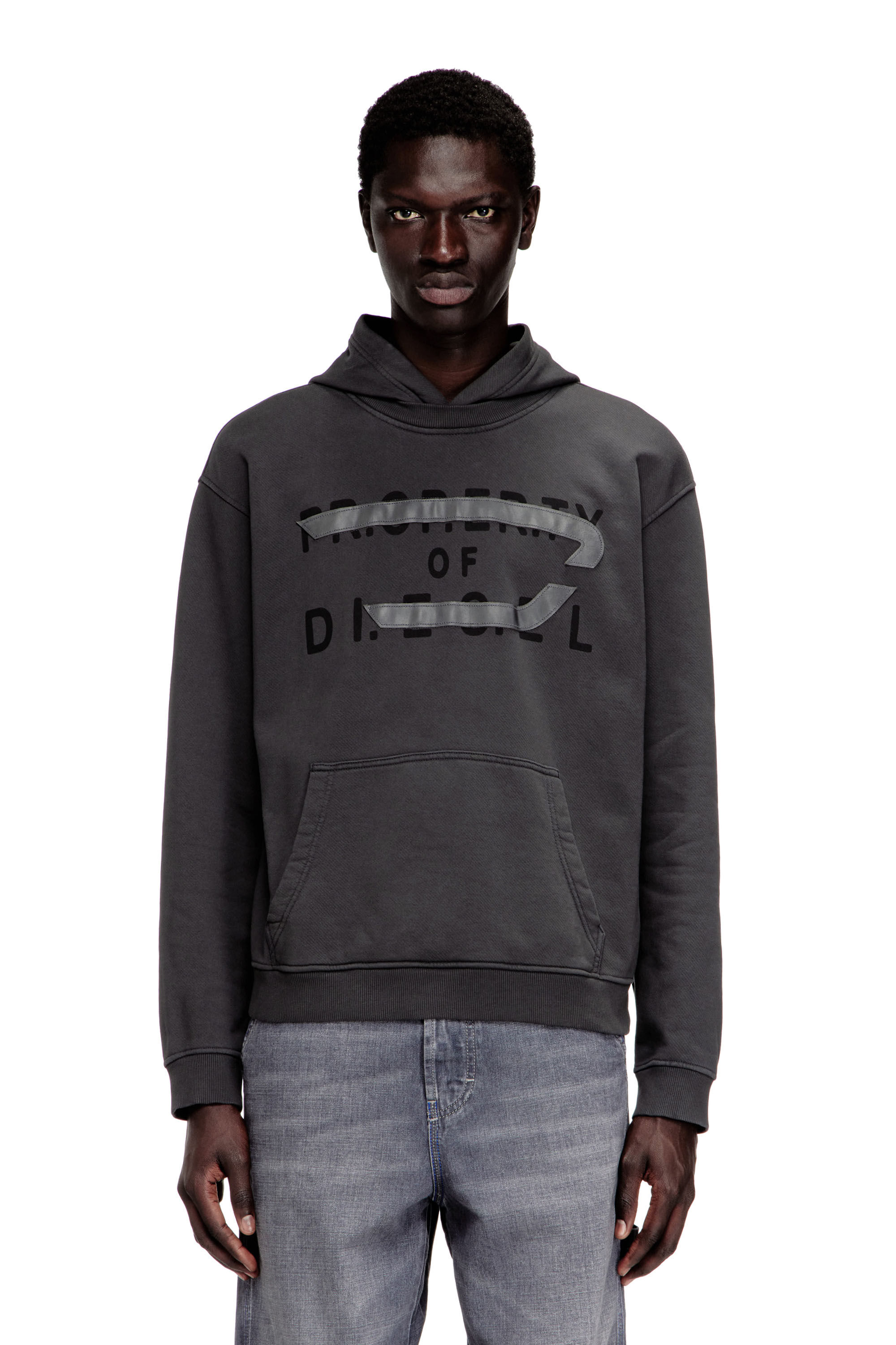 Diesel - S-NORMAN-HOOD, Man's Cotton hoodie with D appliqu&eacute; in Dark grey - 3