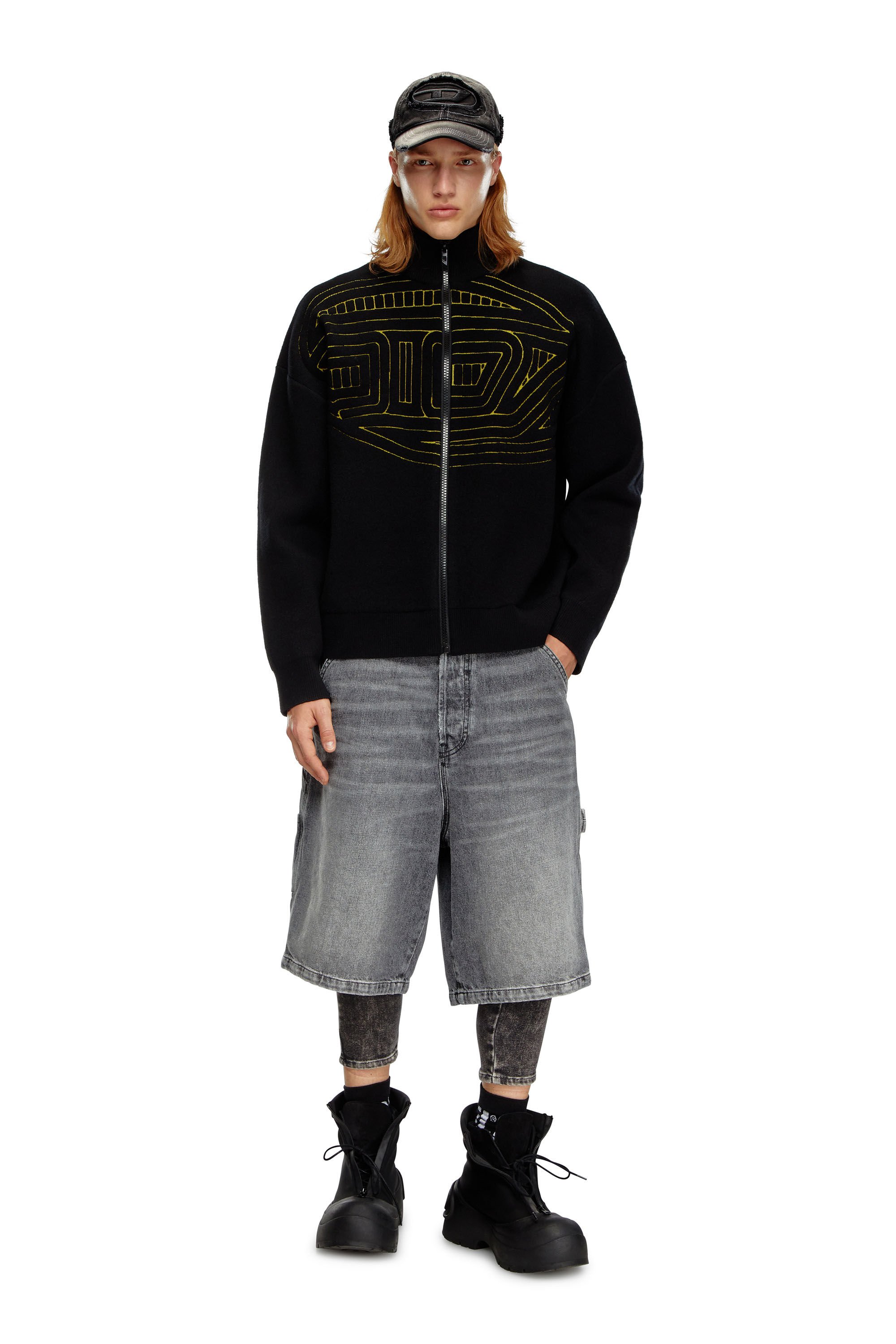 Diesel - K-RALUS, Man Wool-blend zip sweater with graphic logo in Black - Image 1