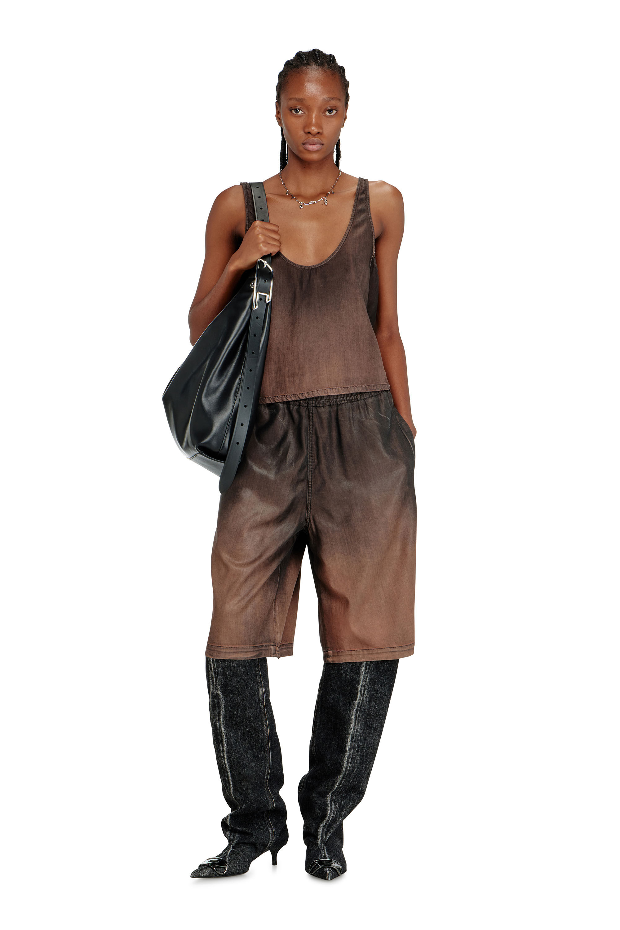 Diesel - DE-NORIAN-S, Woman's Tank top in fluid coated denim in null - 1