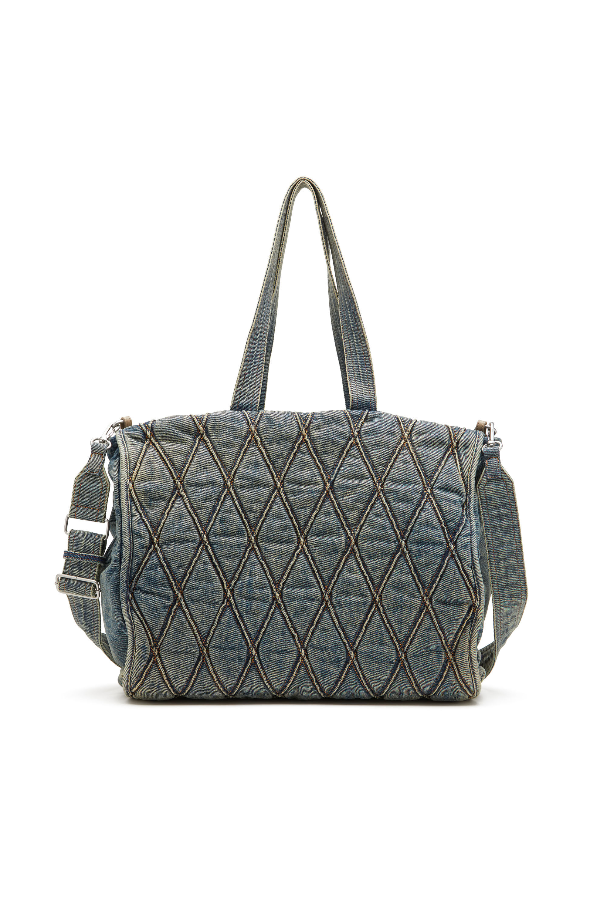 Diesel - CHARM-D SHOPPER, Woman Charm-D-Tote bag in Argyle quilted denim in Blue - Image 3