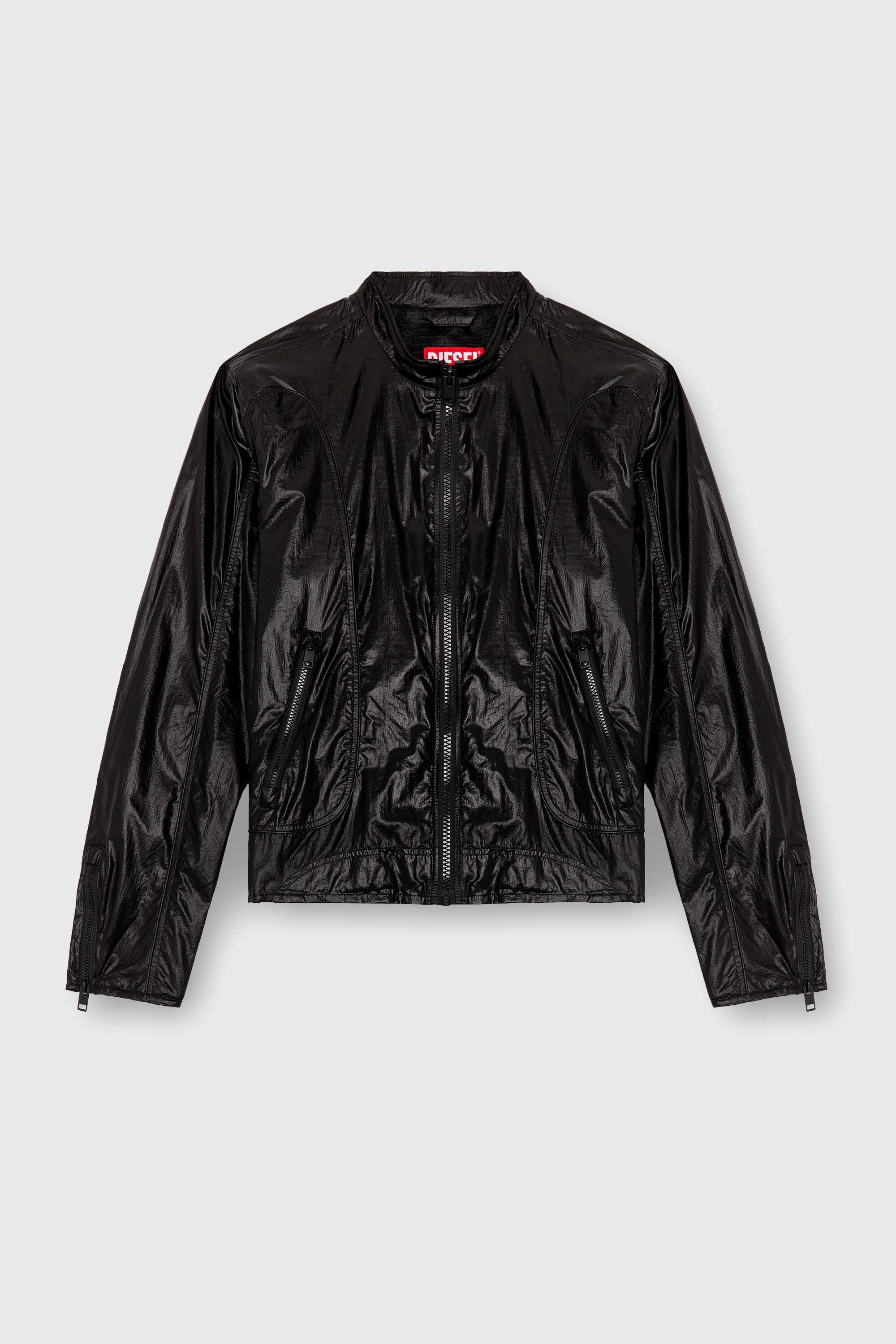 Diesel - J-CLAYS, Man's Biker jacket in shiny ripstop in Black - 2