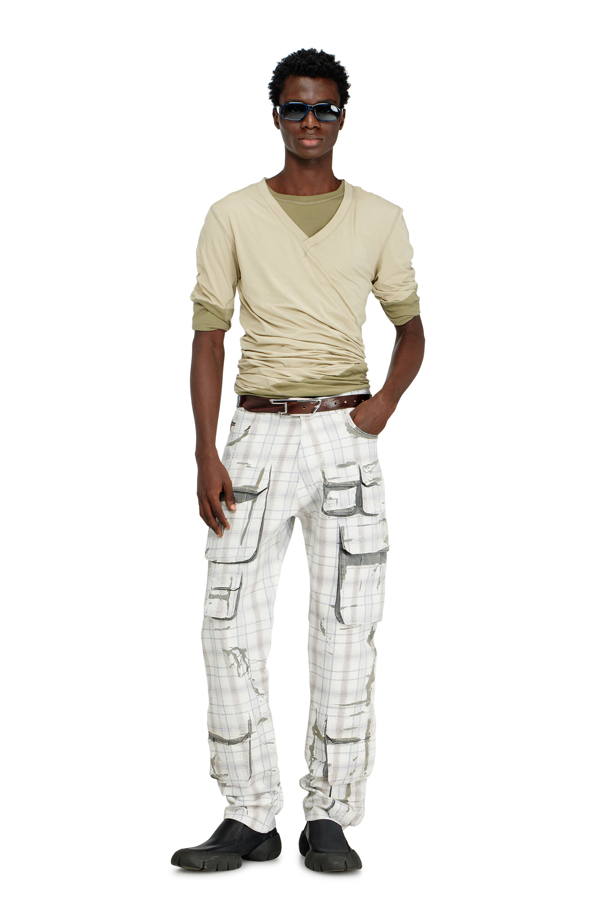 Diesel - T-MOODY-PLAIN, Man's Twisted double-layer top in Green - 1