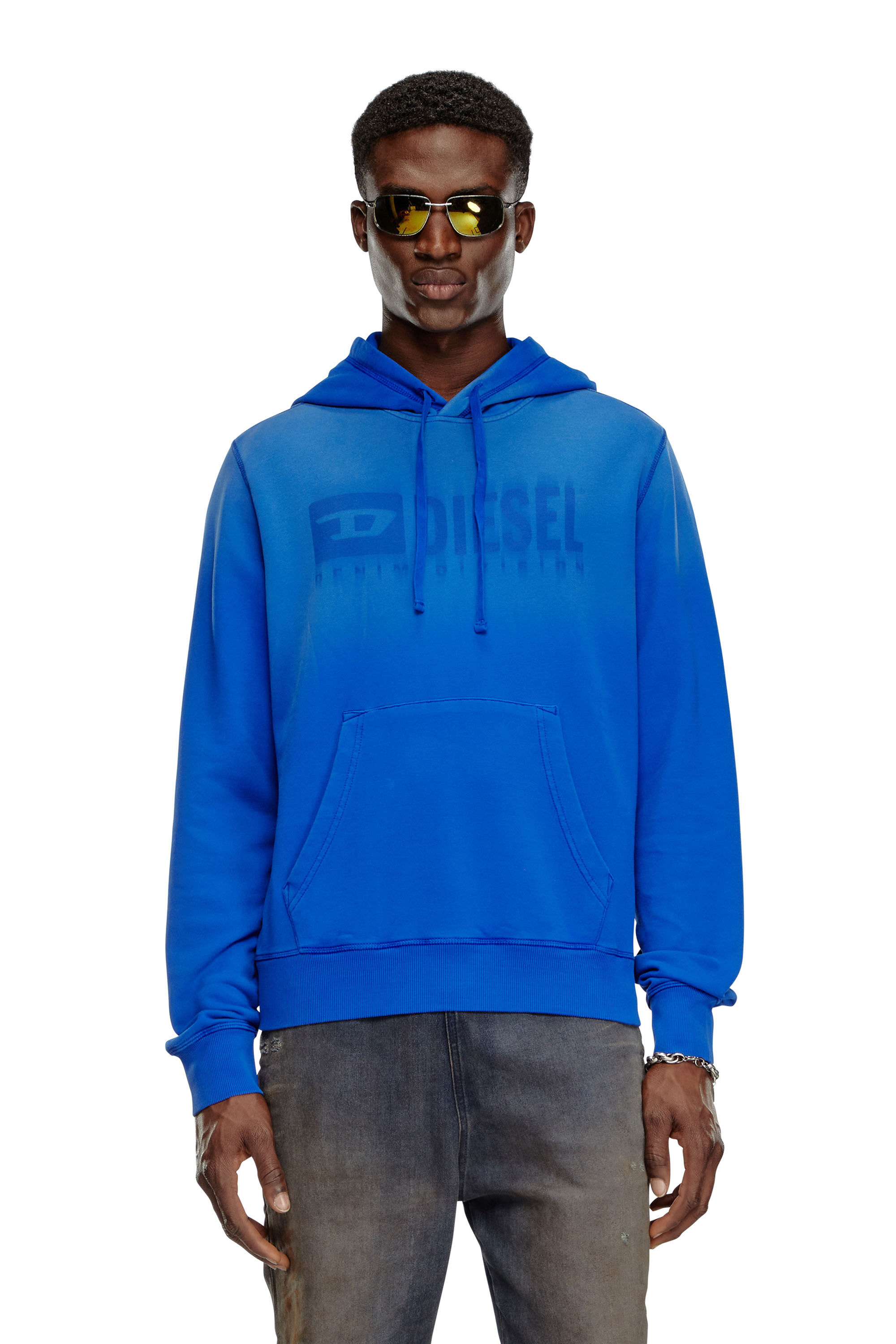 Diesel - S-GINN-HOOD-K44, Man Faded hoodie with Denim Division logo in Blue - Image 1